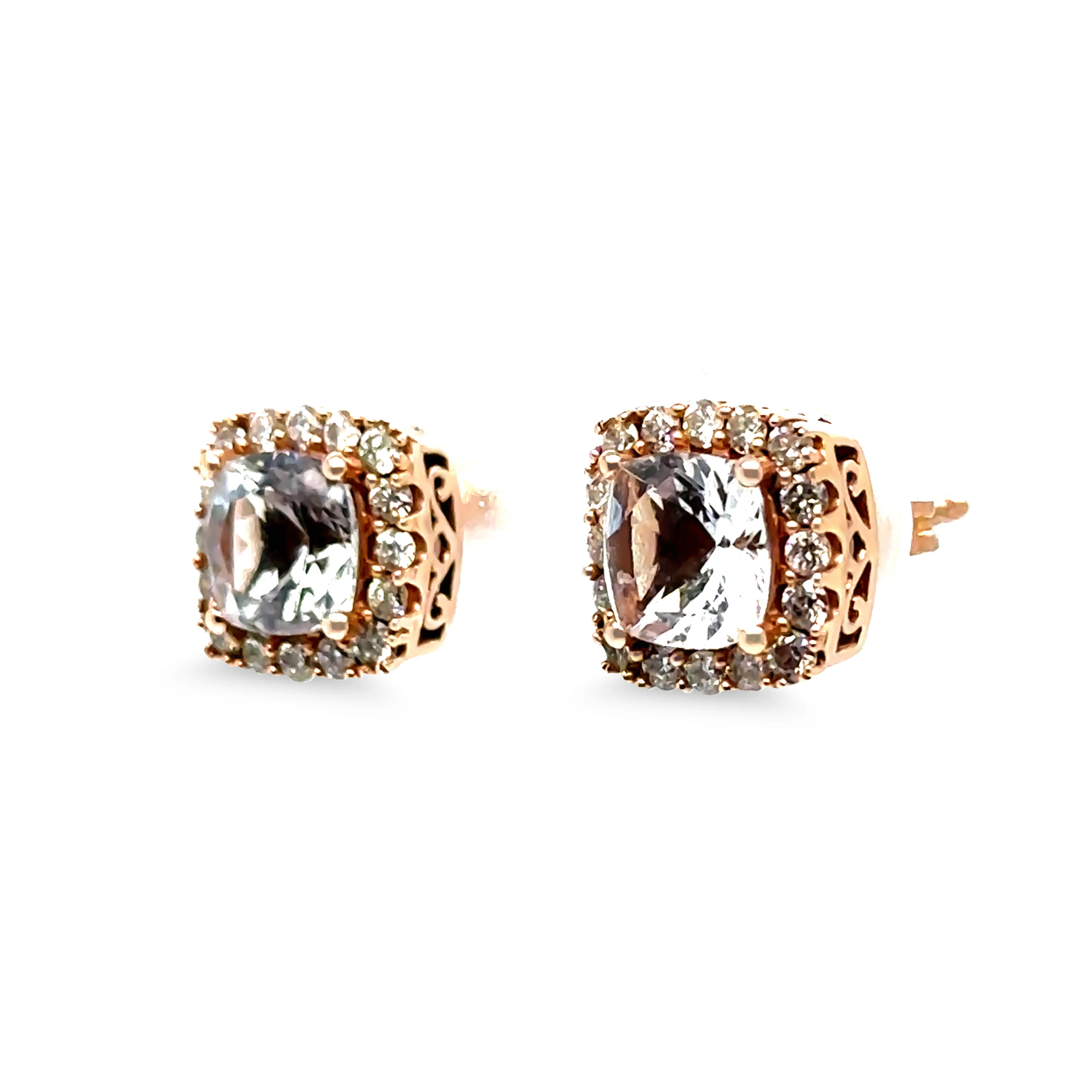 10ct Rose Gold Morganite and Diamond Halo Earrings 0.50ct 2.73g - Image 2