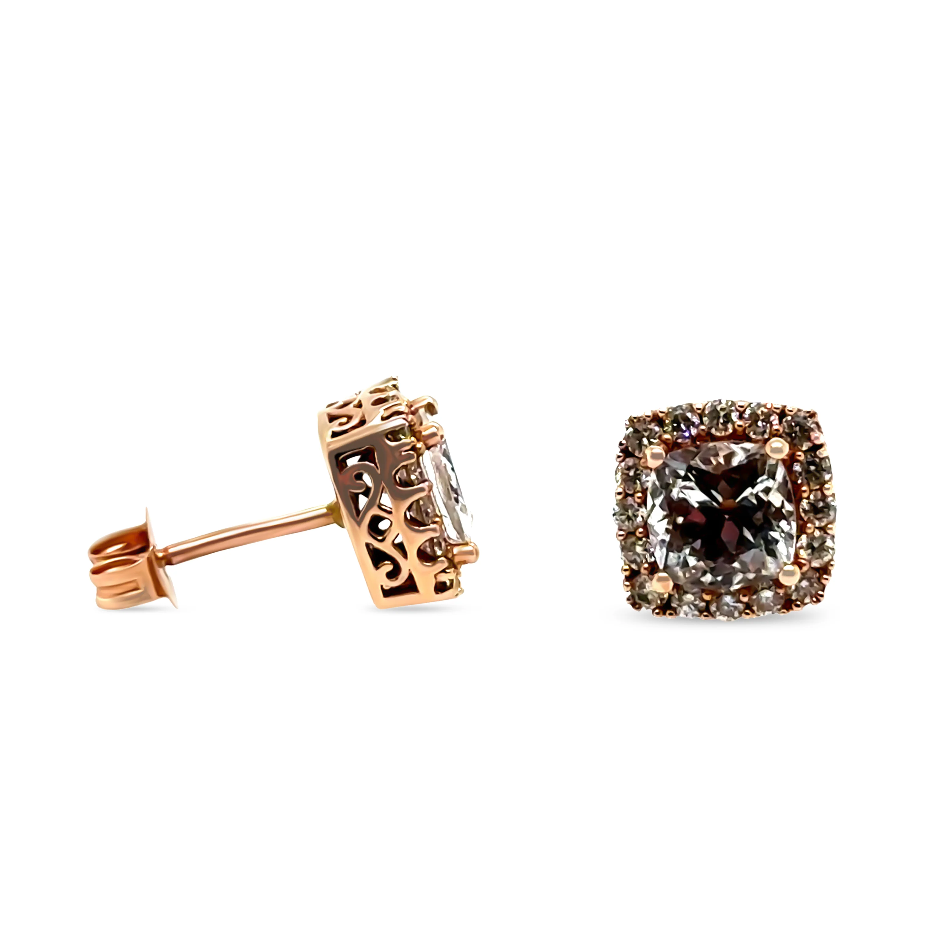 10ct Rose Gold Morganite and Diamond Halo Earrings 0.50ct 2.73g - Image 3
