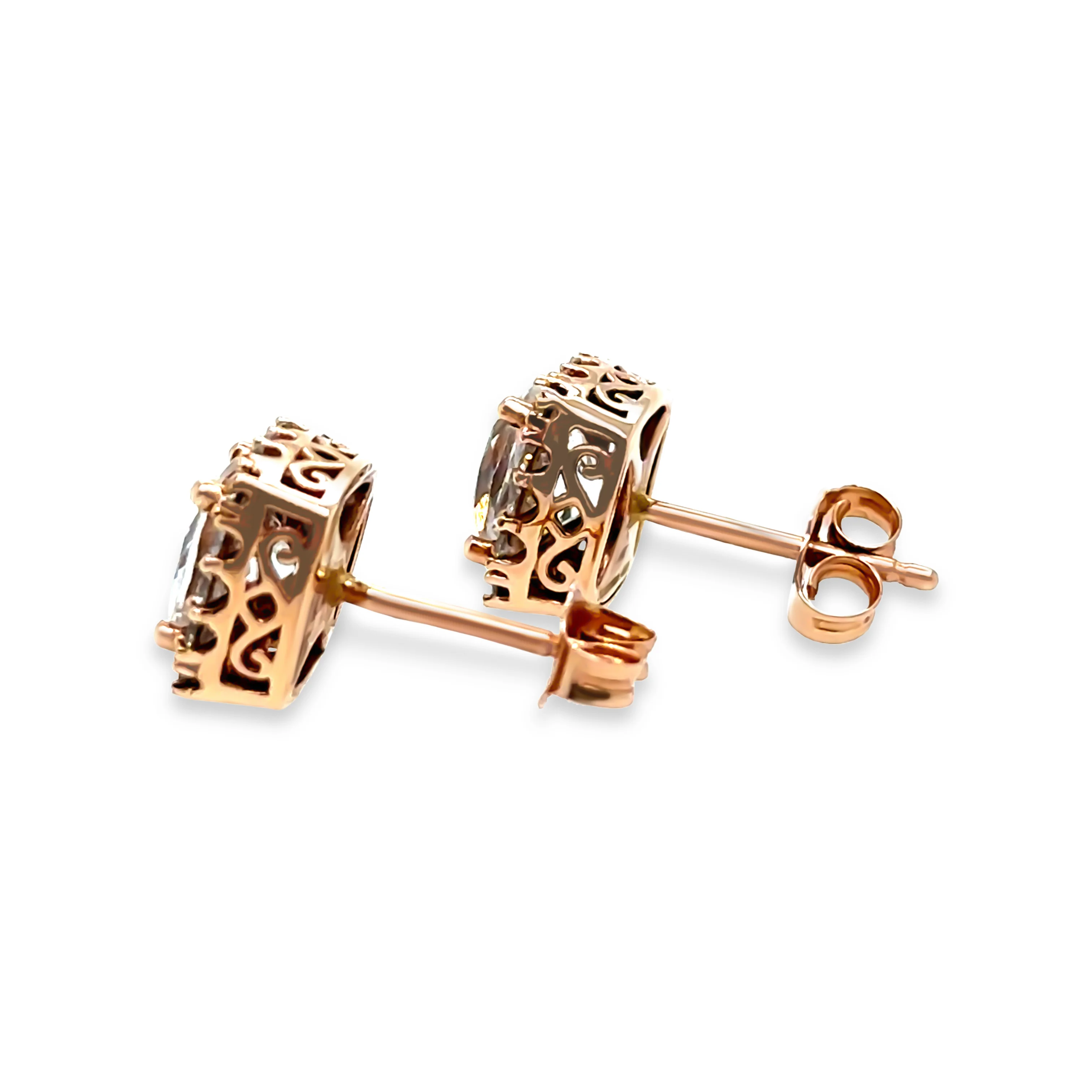 10ct Rose Gold Morganite and Diamond Halo Earrings 0.50ct 2.73g - Image 4