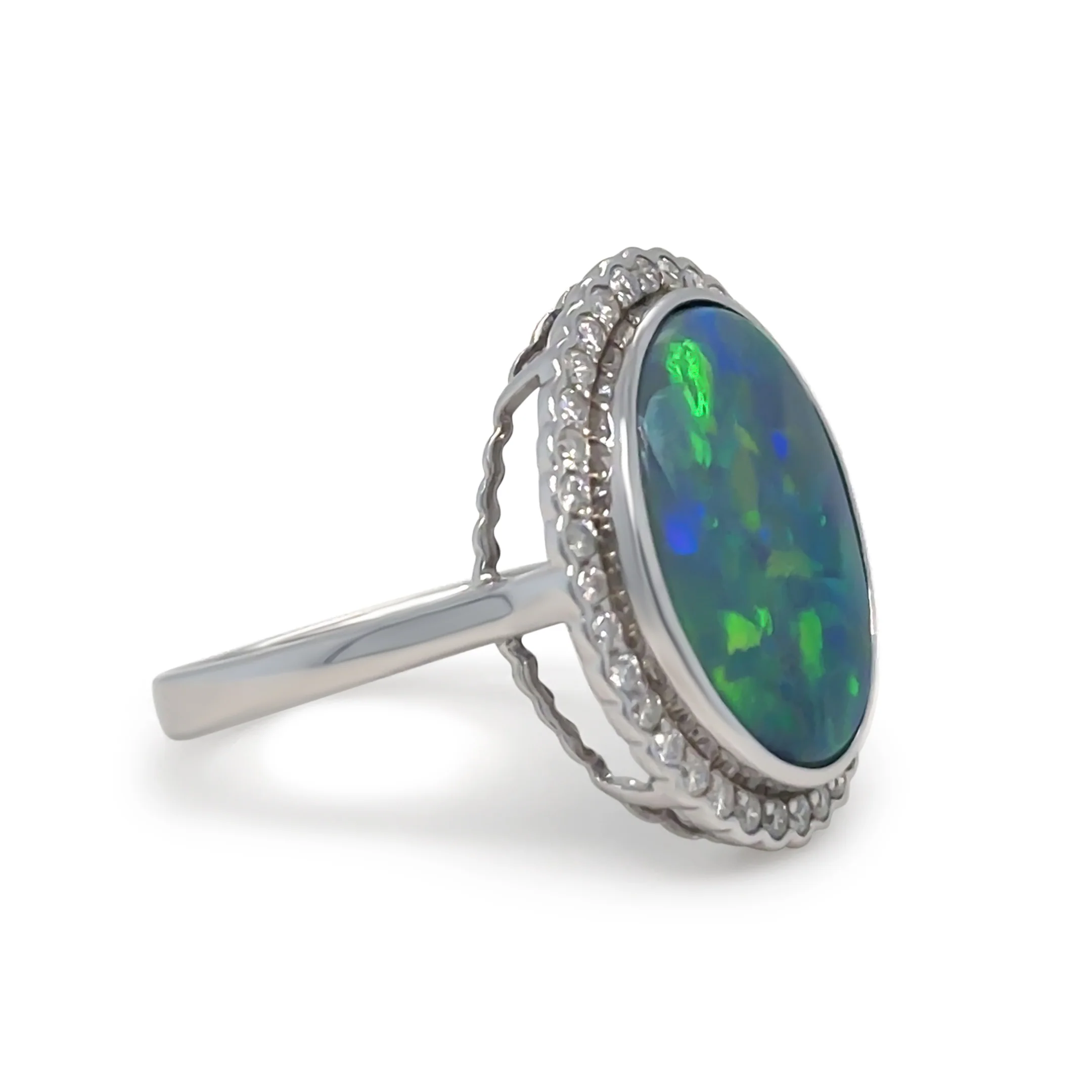14ct White Gold Black Opal and Diamond Dress Ring 5.34ct - Image 5