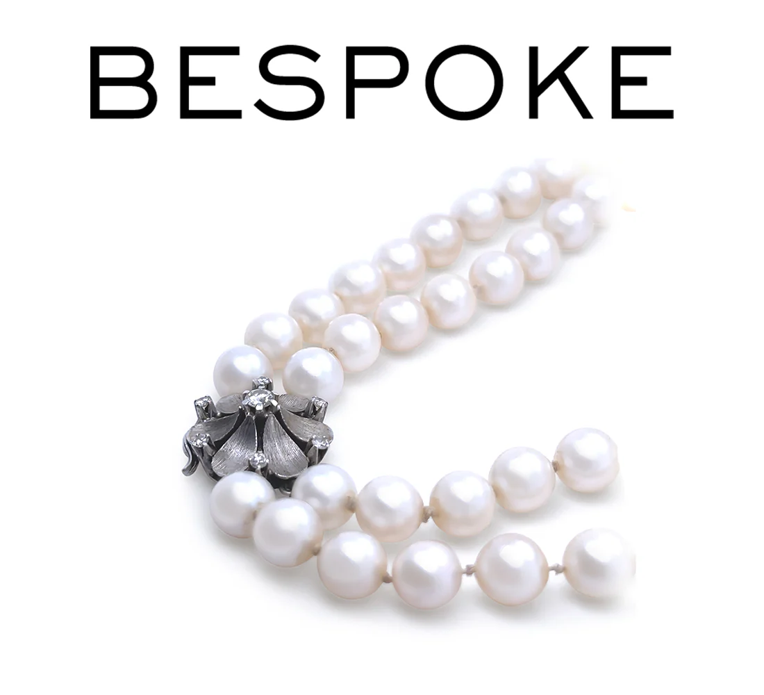 14ct White Gold Double Strand Cultured Pearl Necklace with Diamonds 0.26ct