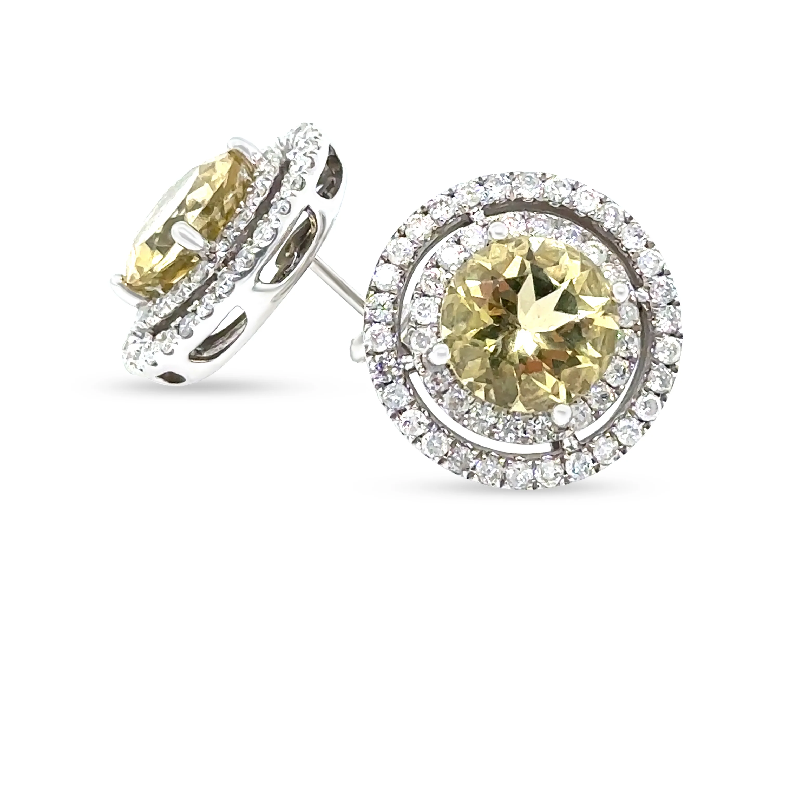14ct White Gold Heliodor & Diamond Stud Earrings 4.37ct 4.63g - Image 2