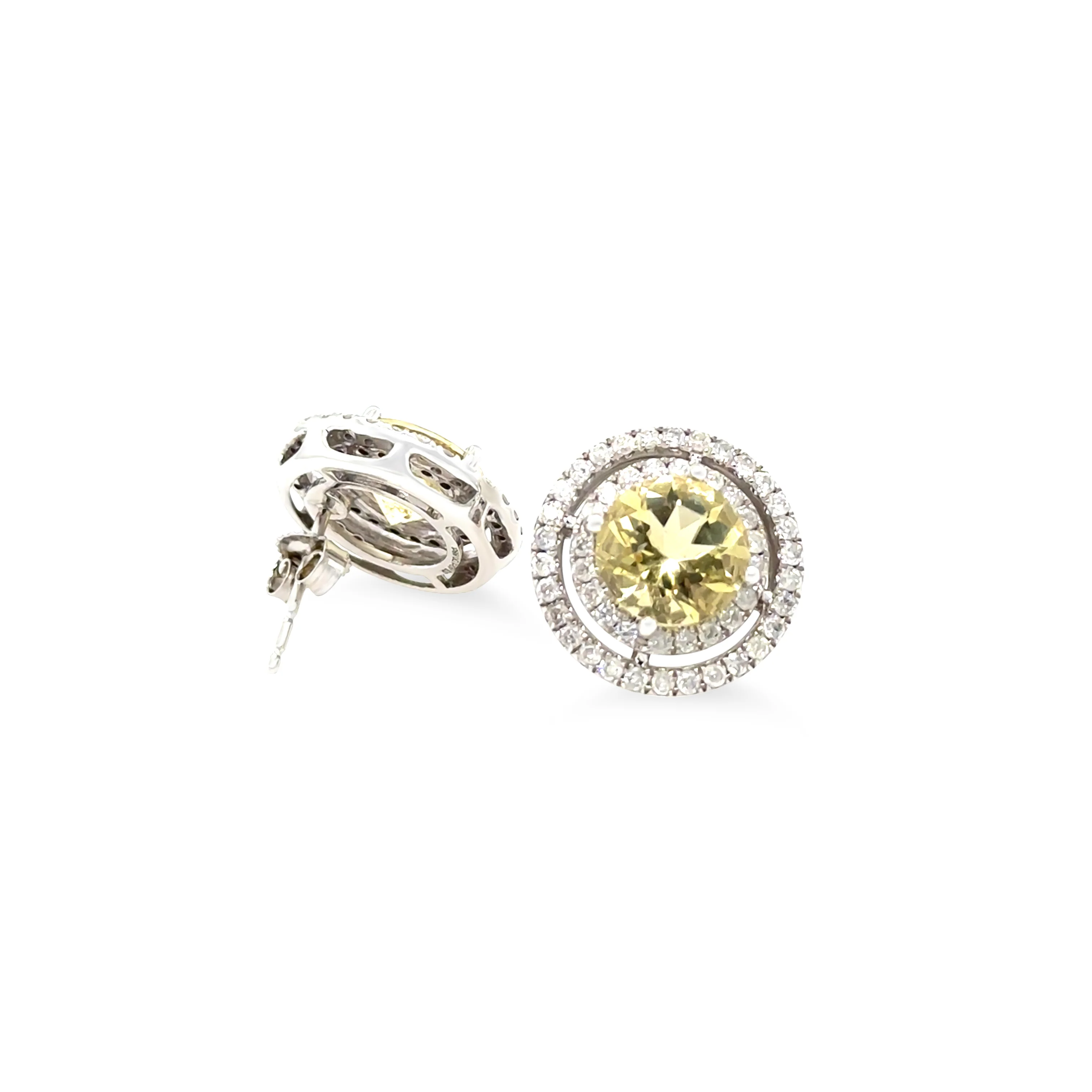 14ct White Gold Heliodor & Diamond Stud Earrings 4.37ct 4.63g - Image 3
