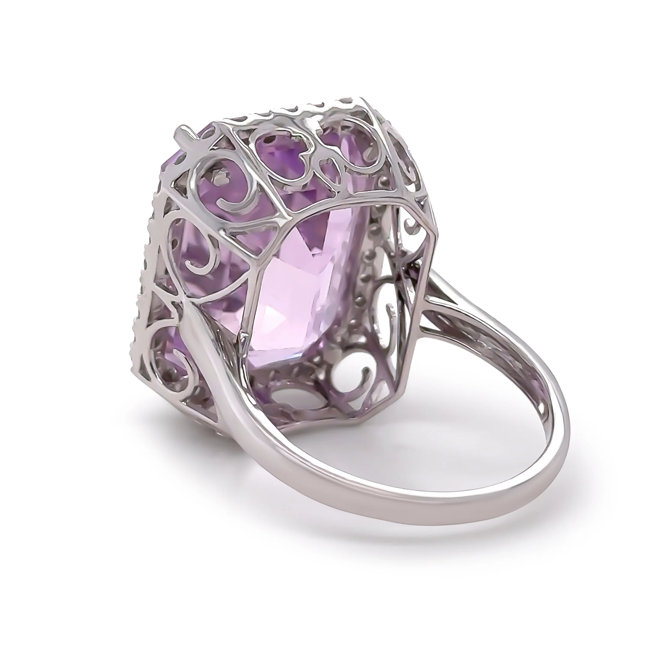 Bespoke 14ct White Gold Kunzite & Diamond Cocktail Ring 26.6ct - Image 4