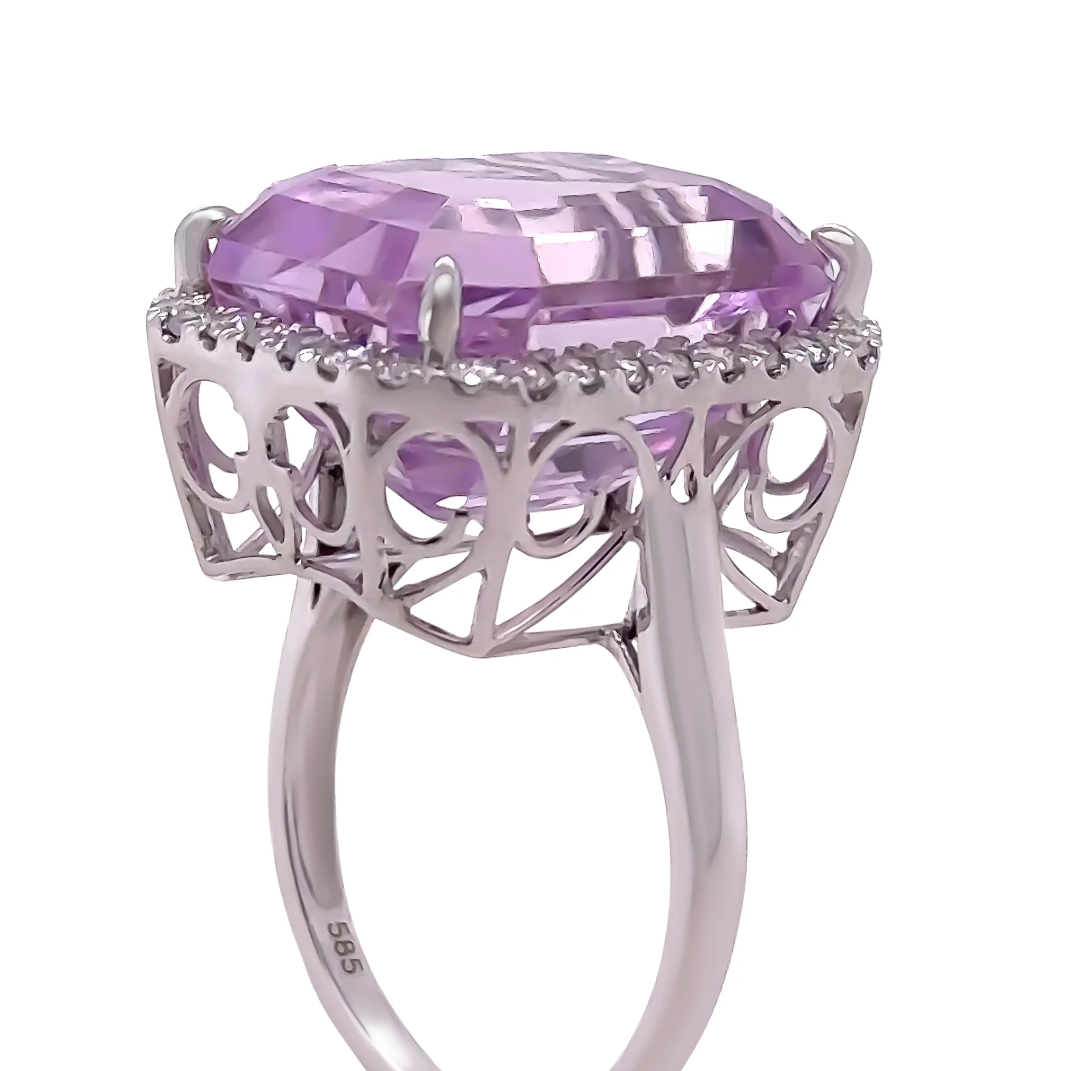 Bespoke 14ct White Gold Kunzite & Diamond Cocktail Ring 26.6ct - Image 7