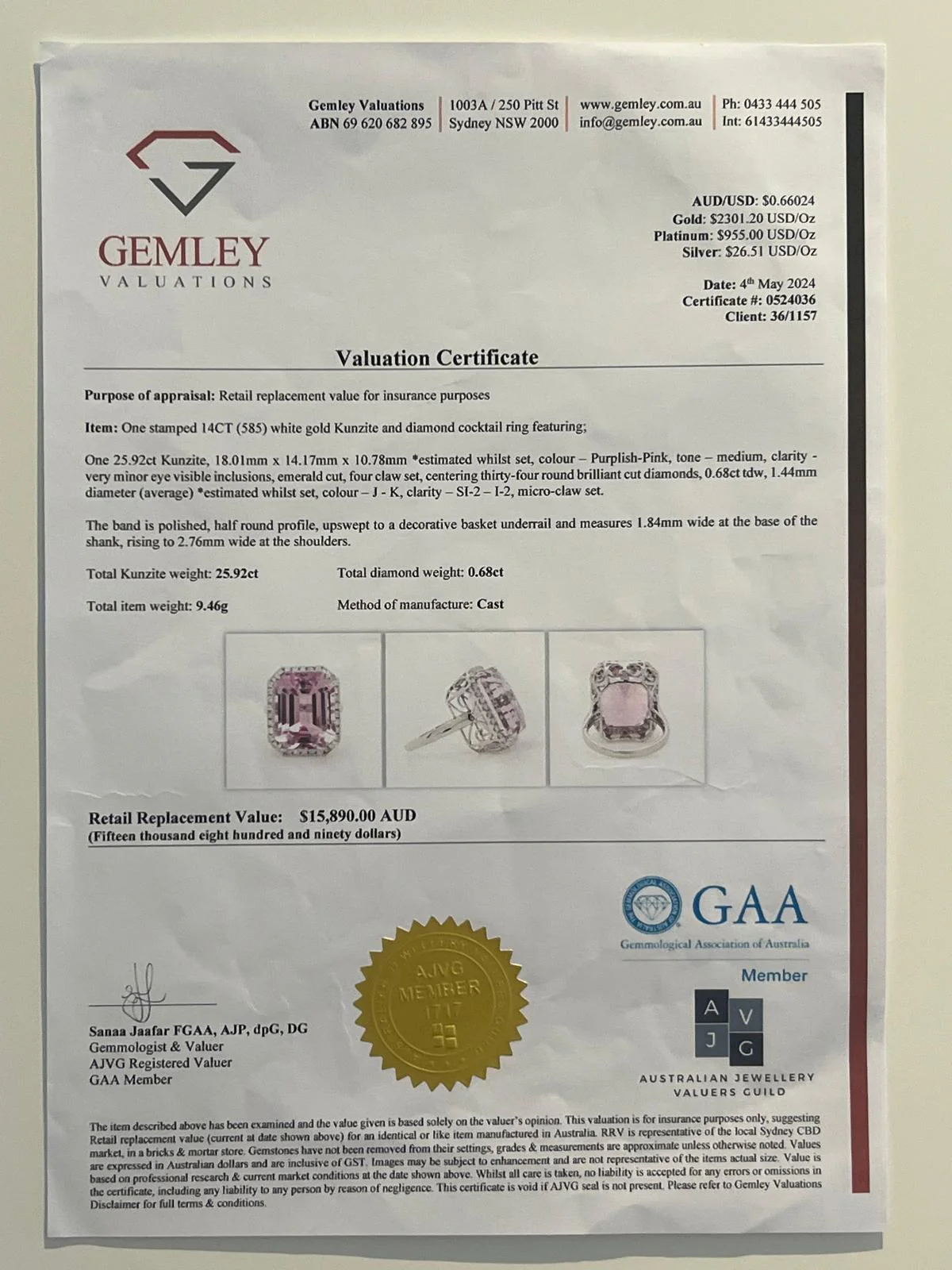 Bespoke 14ct White Gold Kunzite & Diamond Cocktail Ring 26.6ct - Image 8