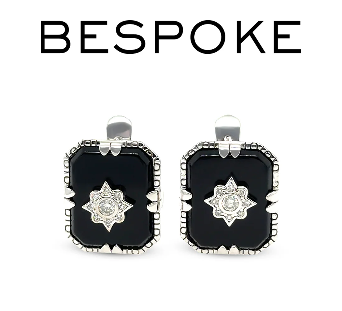 14ct White Gold Onyx & Diamond Earrings 7.66ct 6.9g
