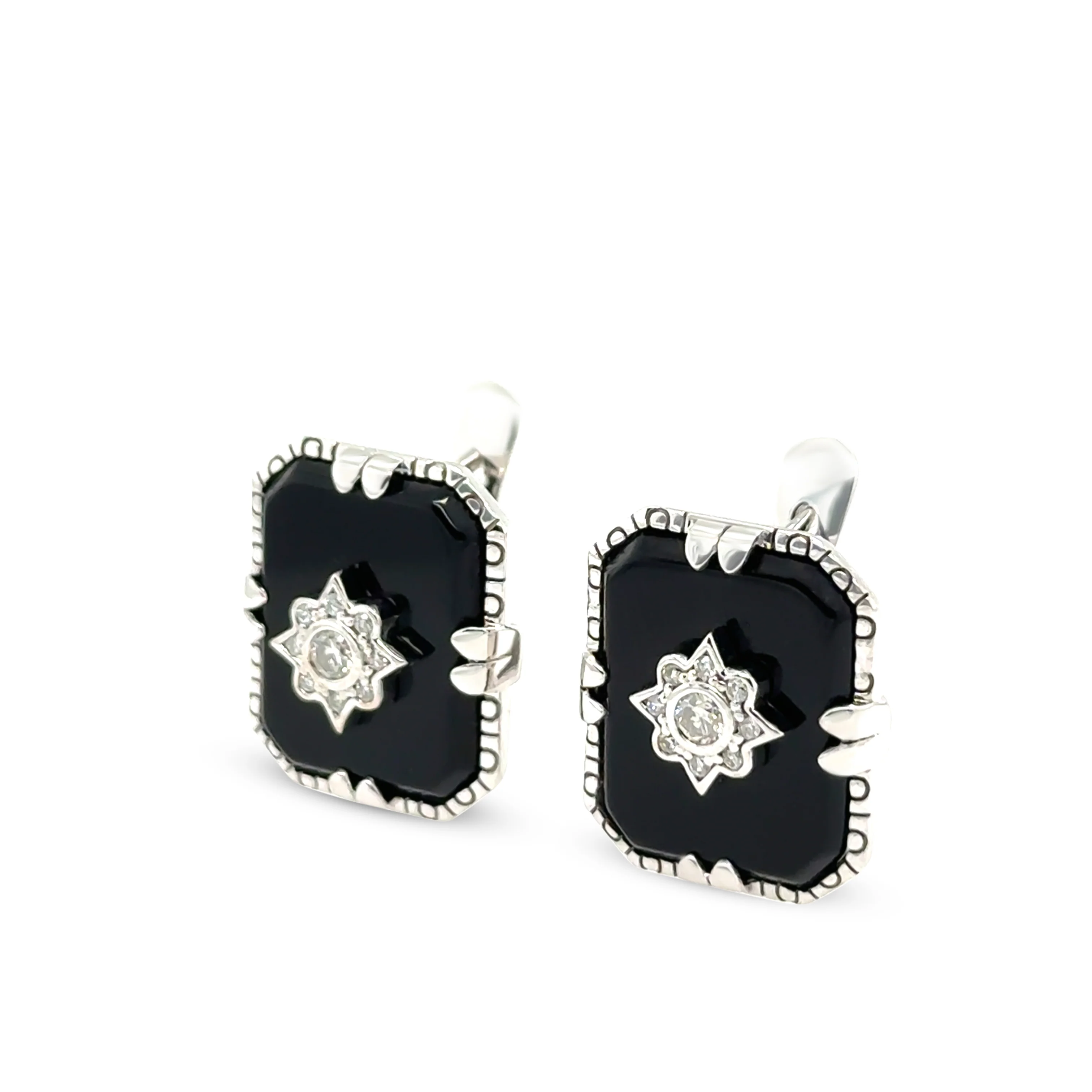 14ct White Gold Onyx & Diamond Earrings 7.66ct 6.9g - Image 2
