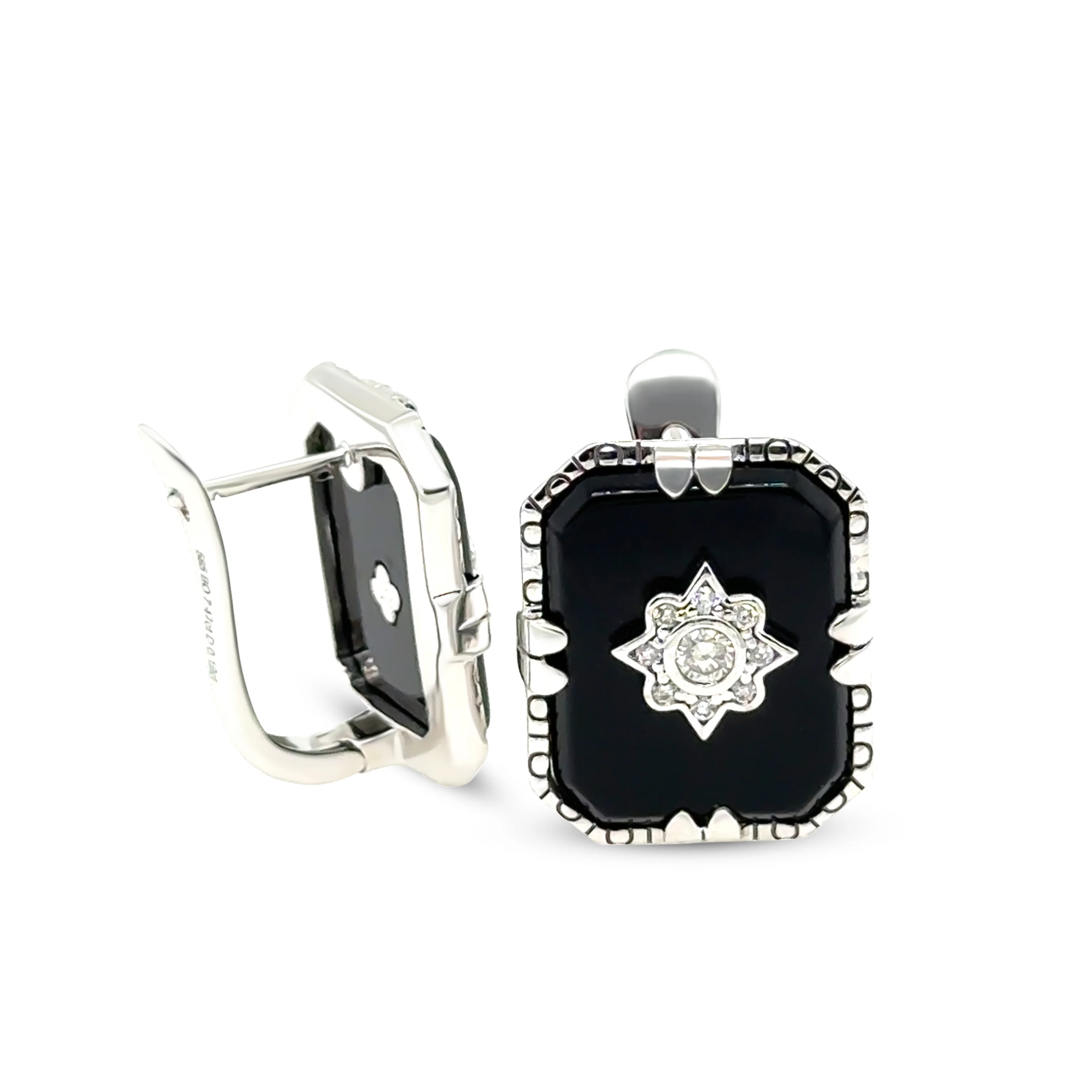 14ct White Gold Onyx & Diamond Earrings 7.66ct 6.9g - Image 3