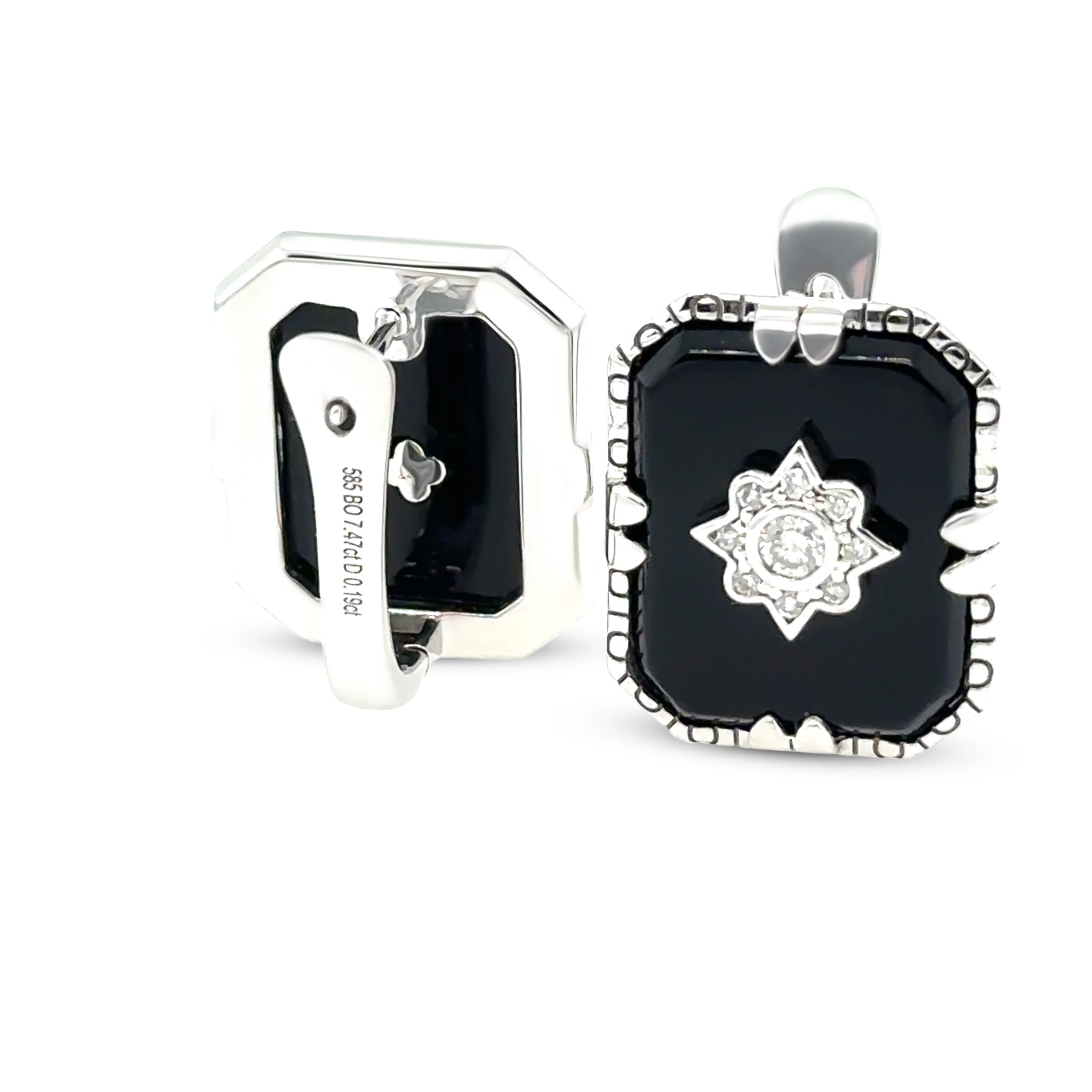 14ct White Gold Onyx & Diamond Earrings 7.66ct 6.9g - Image 4