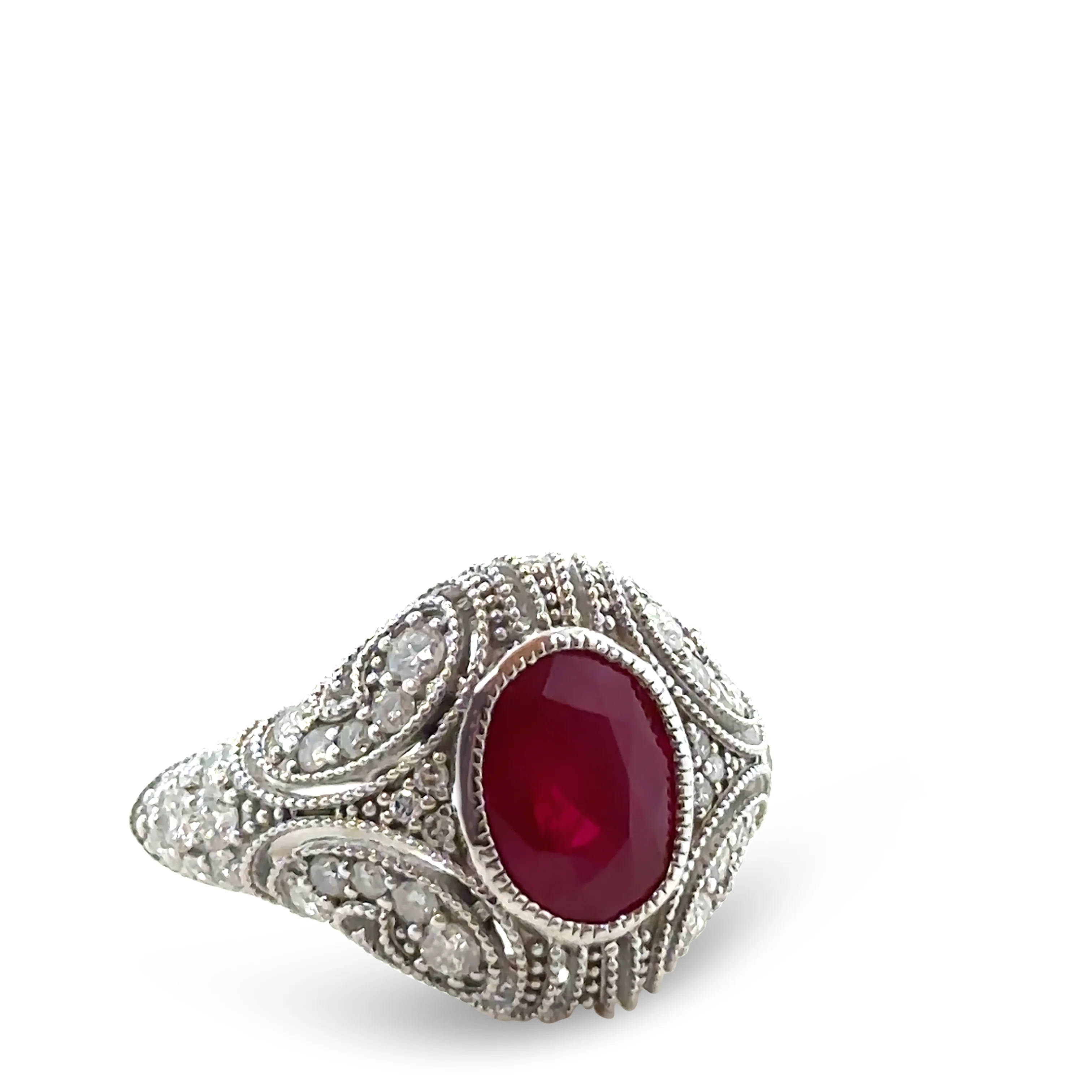 14ct White Gold Ruby and Diamond Art Deco Ring 3.64ct - Image 2