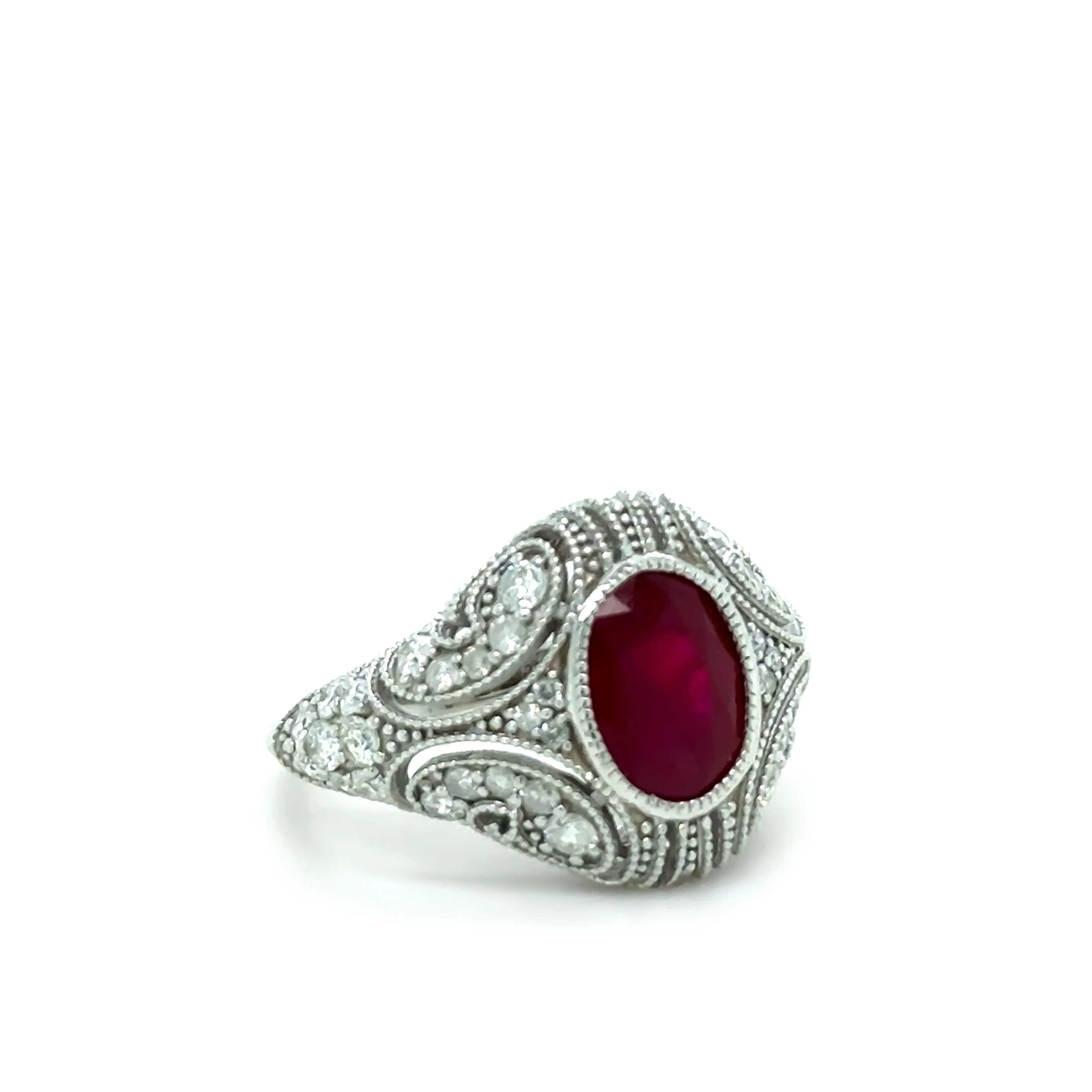 14ct White Gold Ruby and Diamond Art Deco Ring 3.64ct - Image 3