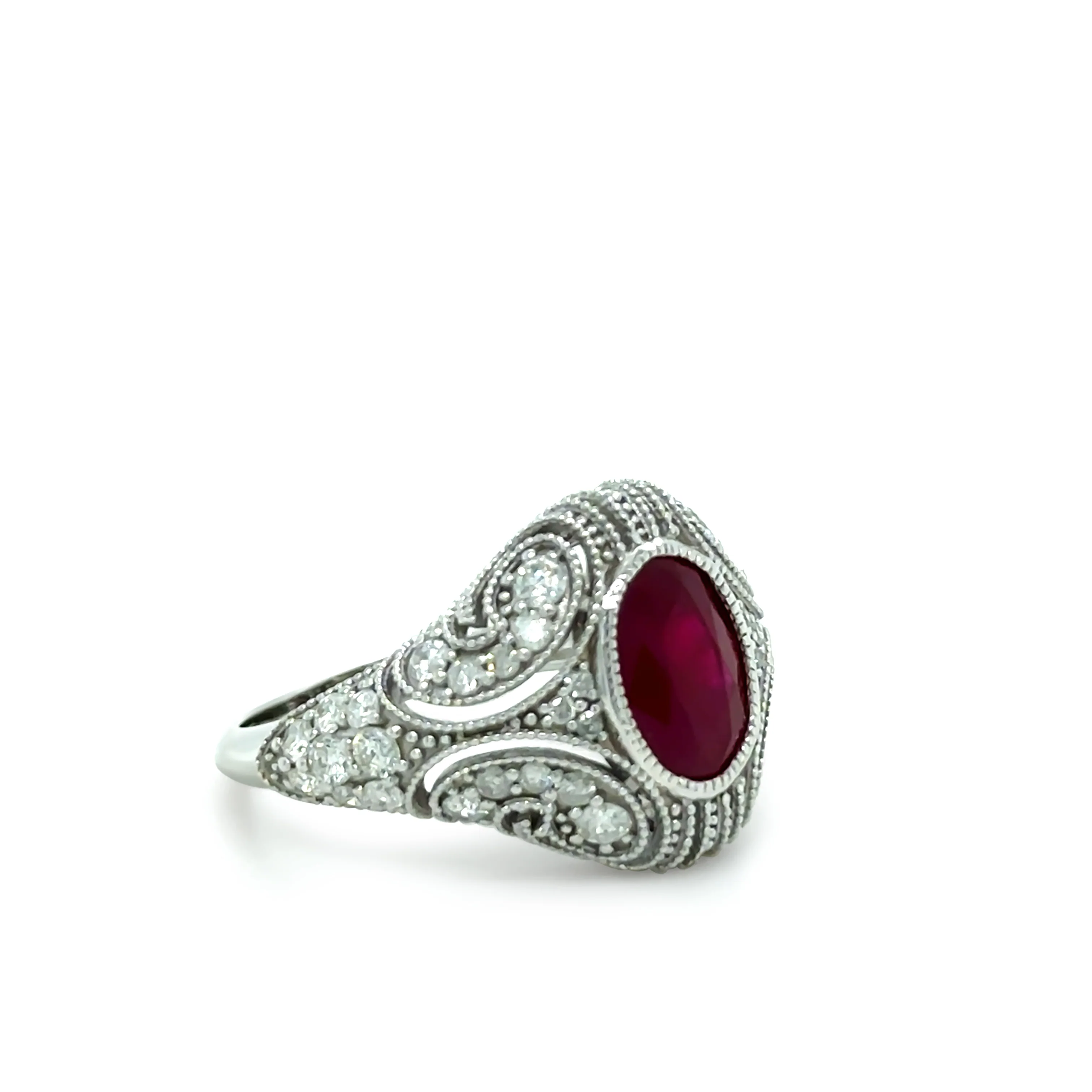 14ct White Gold Ruby and Diamond Art Deco Ring 3.64ct - Image 4