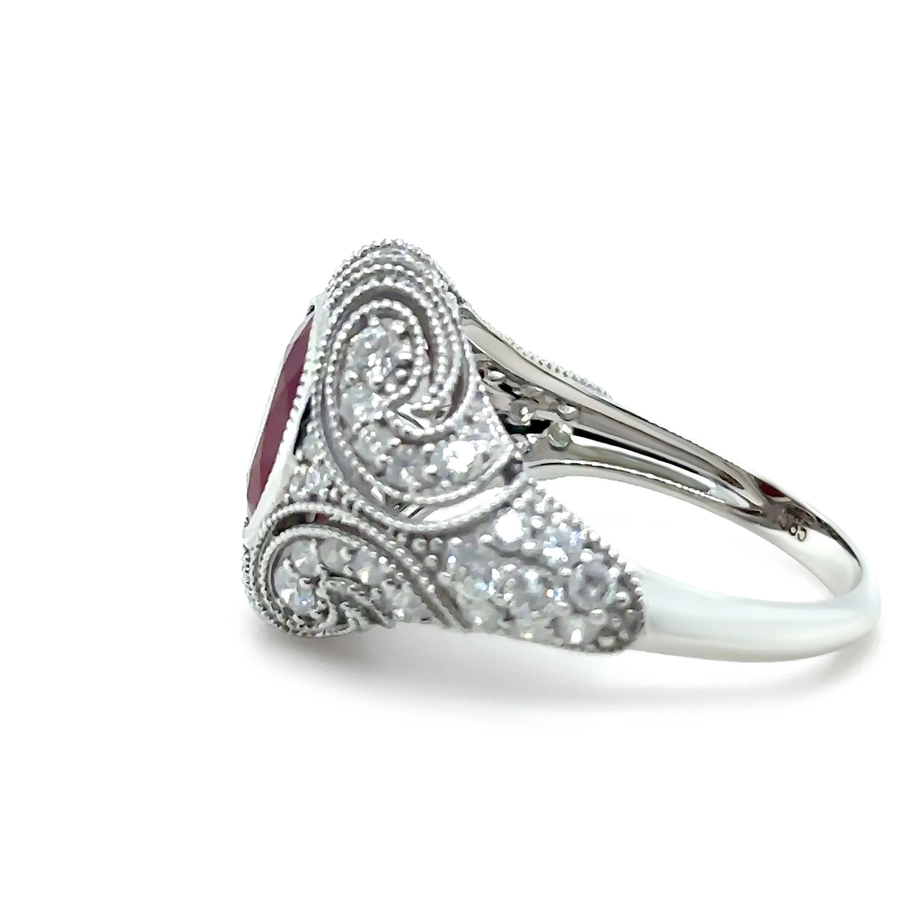 14ct White Gold Ruby and Diamond Art Deco Ring 3.64ct - Image 5