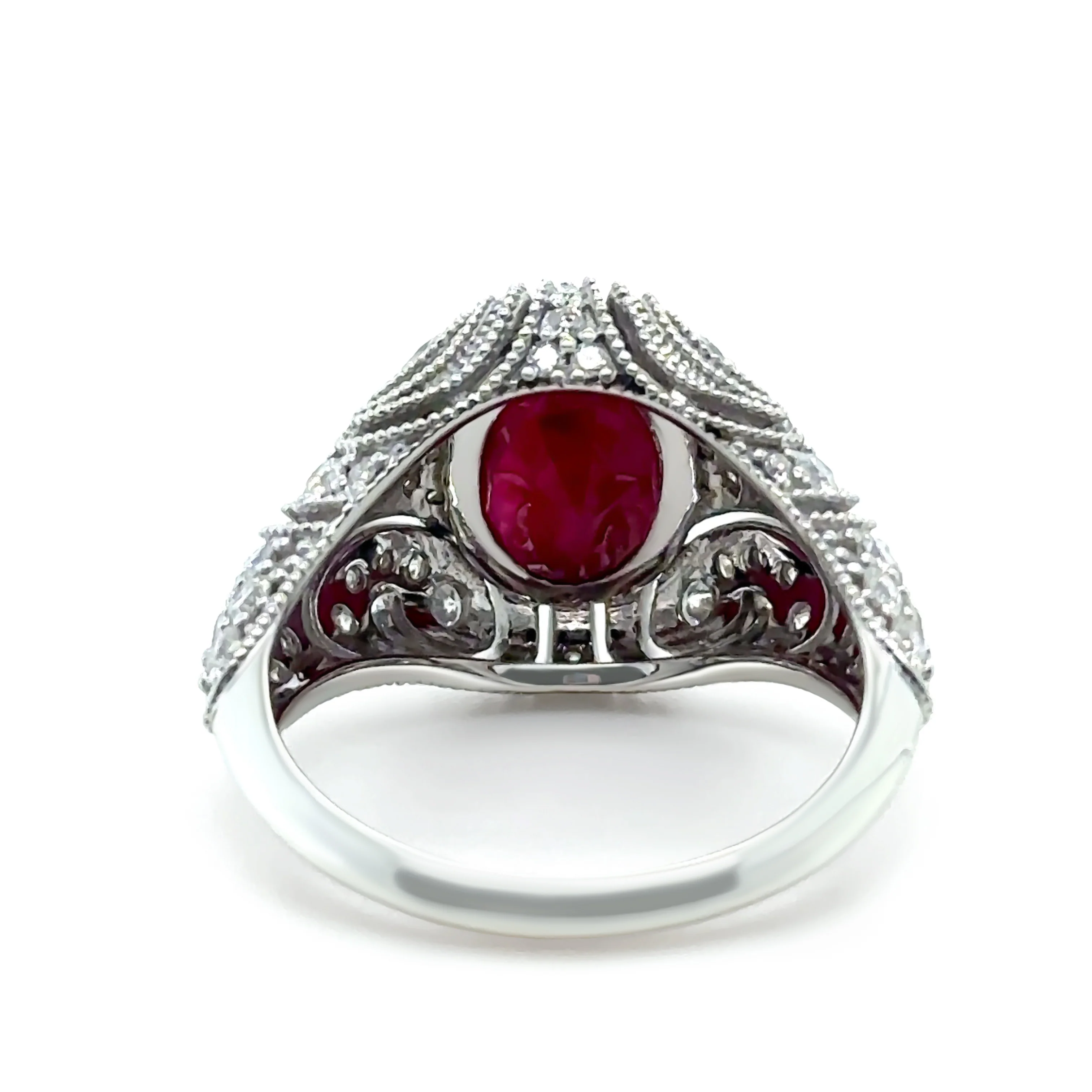14ct White Gold Ruby and Diamond Art Deco Ring 3.64ct - Image 6