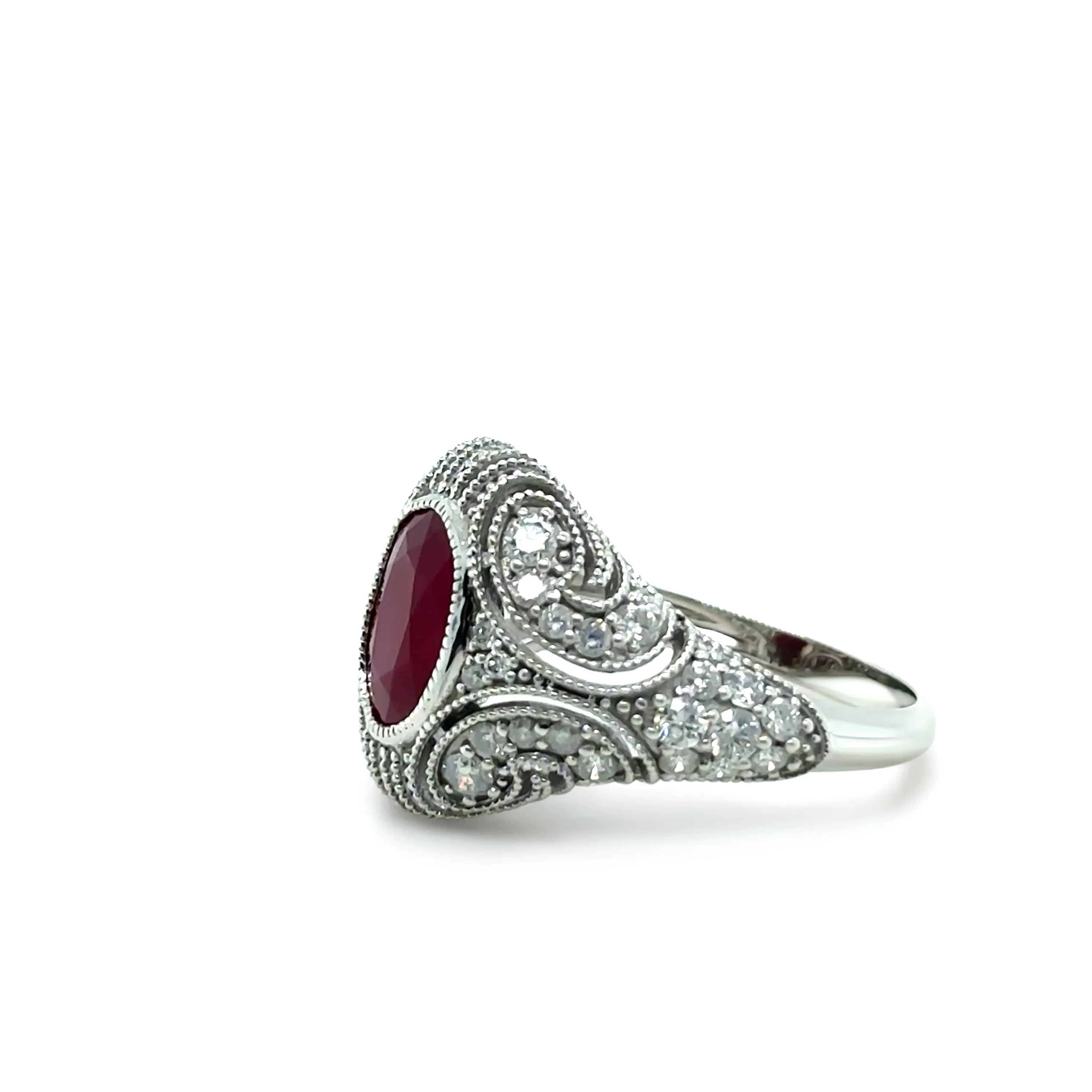 14ct White Gold Ruby and Diamond Art Deco Ring 3.64ct - Image 7