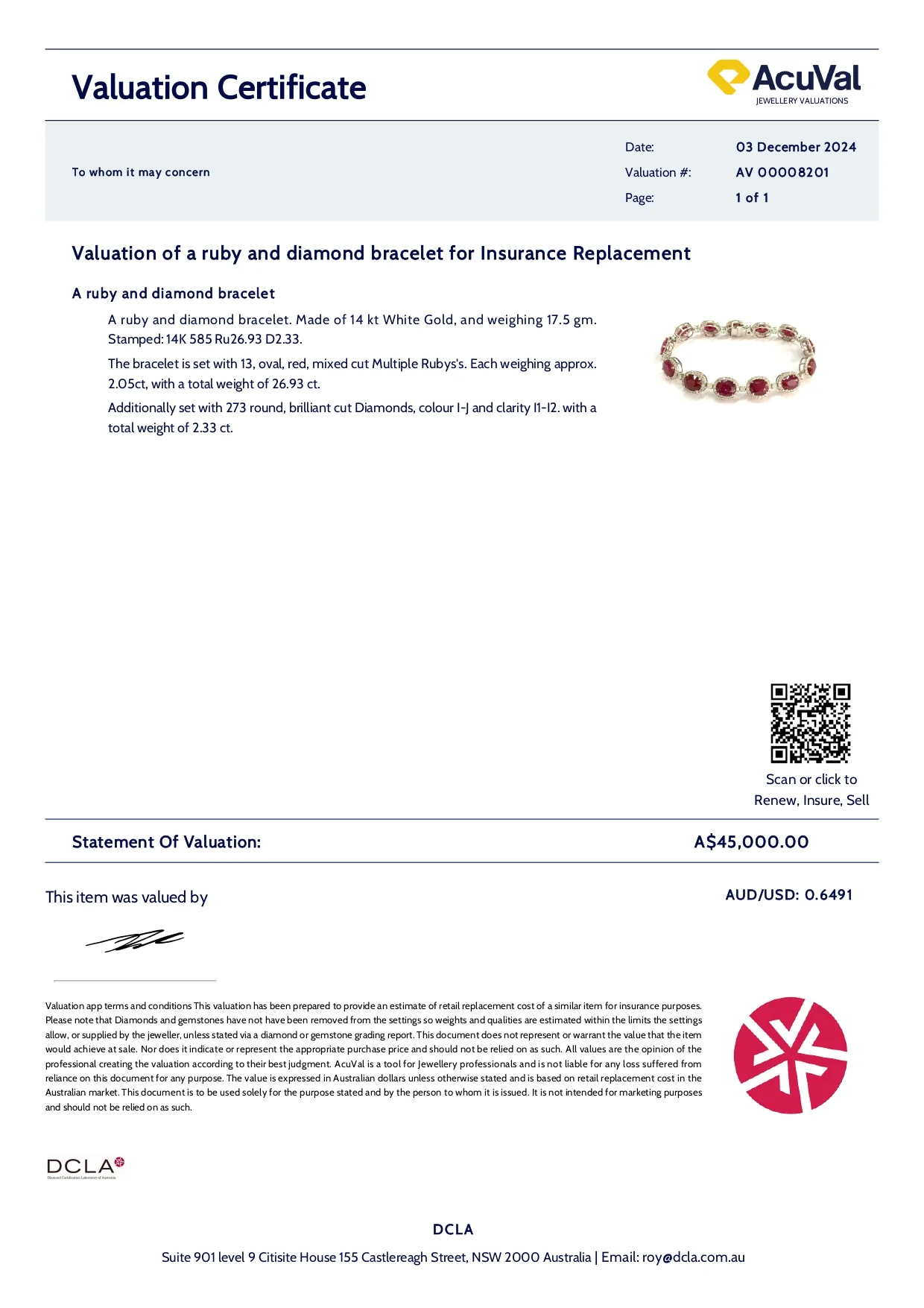 14ct White Gold Ruby and Diamond Bracelet 29.26ct - Image 8