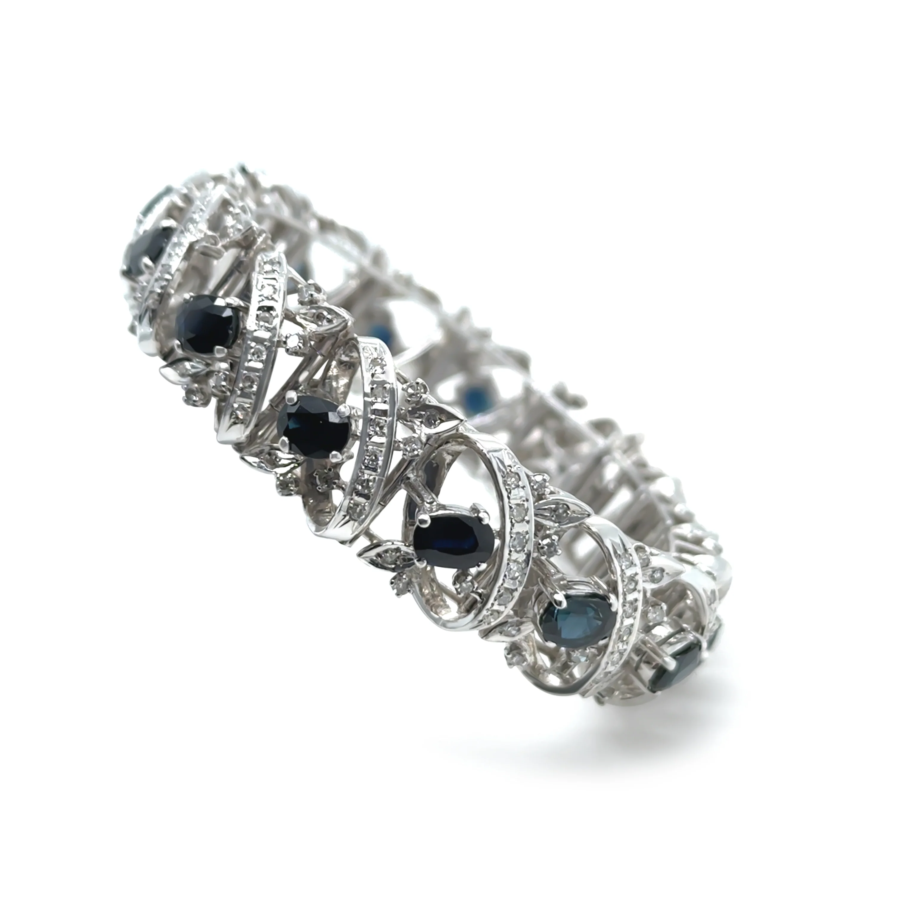 14ct White Gold Sapphire and Diamond Cluster Bracelet 11.45ct 48.29g - Image 11