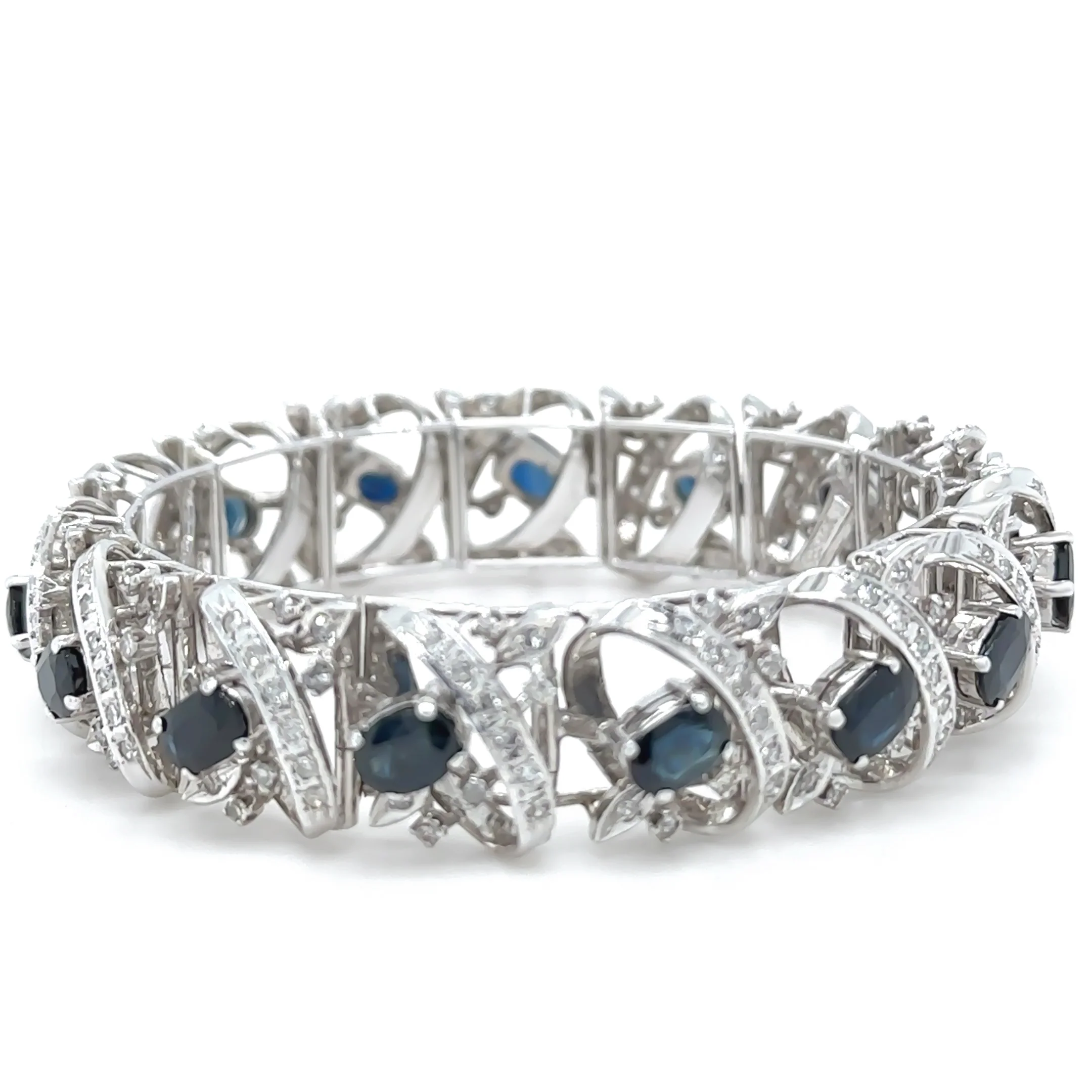 14ct White Gold Sapphire and Diamond Cluster Bracelet 11.45ct 48.29g - Image 2