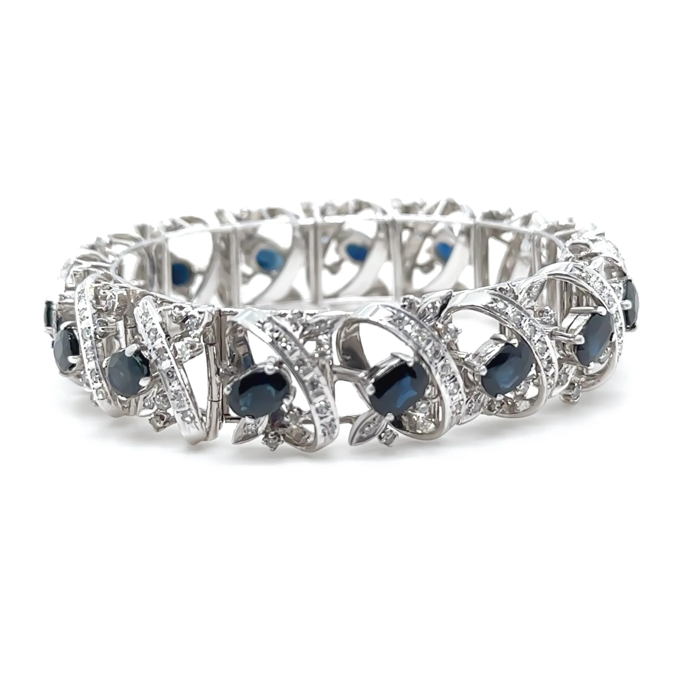 14ct White Gold Sapphire and Diamond Cluster Bracelet 11.45ct 48.29g - Image 3