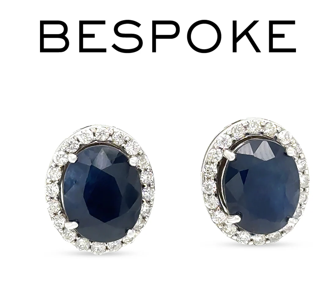 14ct White Gold Sapphire & Diamond Stud Earrings 7.56ct 4.66g