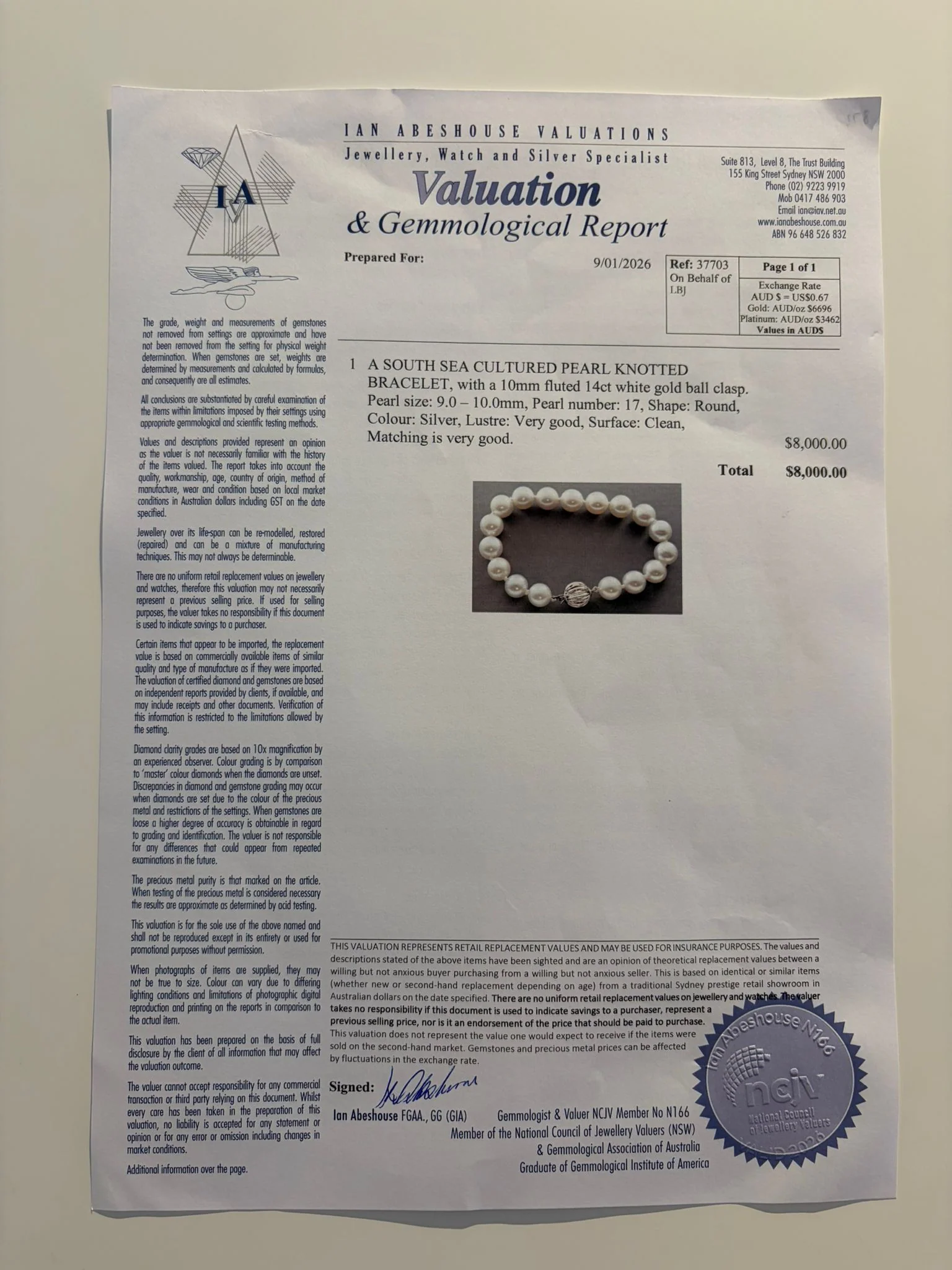 14ct White Gold South Sea Cultured Pearl Knotted Bracelet - Image 6