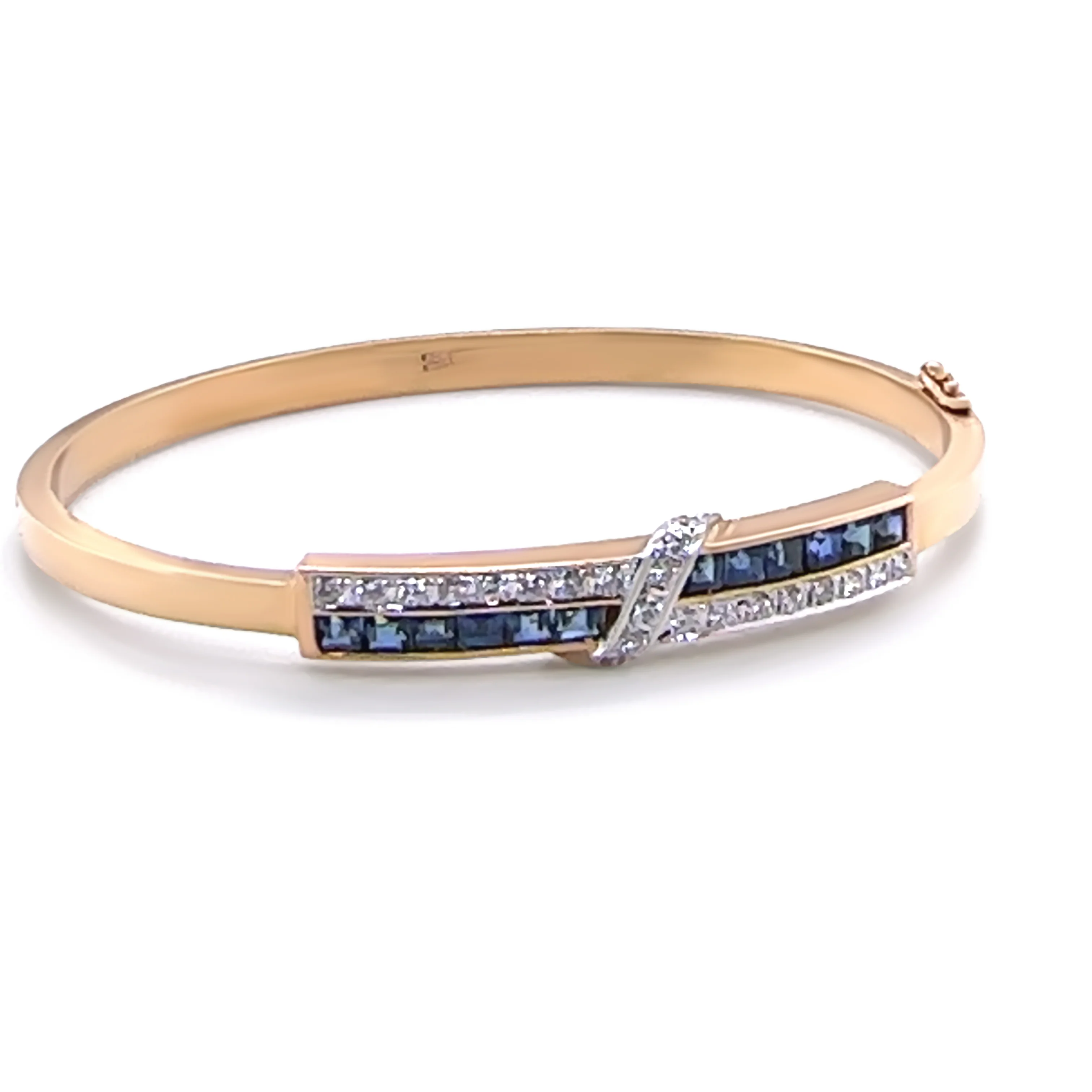 14ct Yellow and White Gold Sapphire and Diamond Hinged Bracelet 0.38ct 16g - Image 2