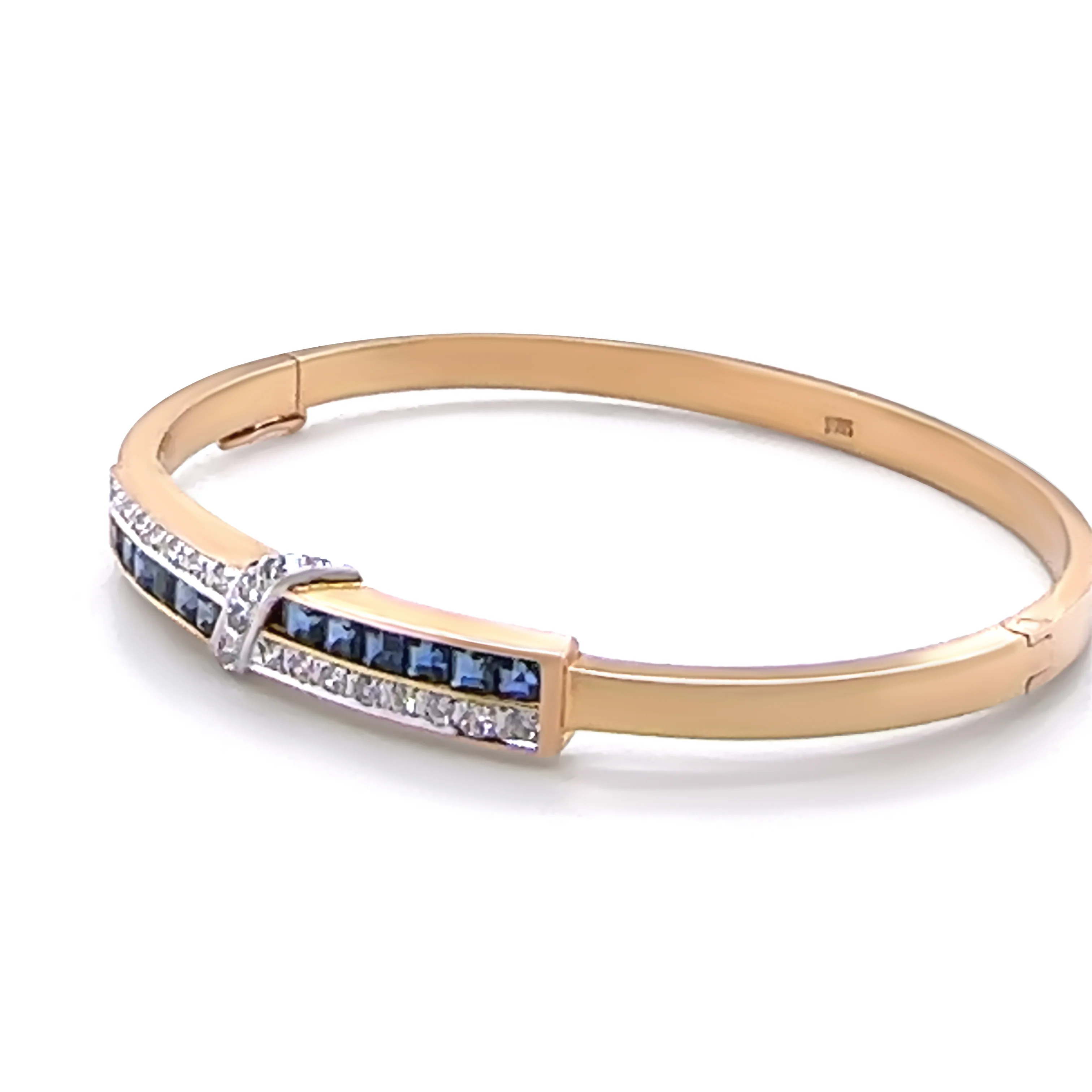 14ct Yellow and White Gold Sapphire and Diamond Hinged Bracelet 0.38ct 16g - Image 3