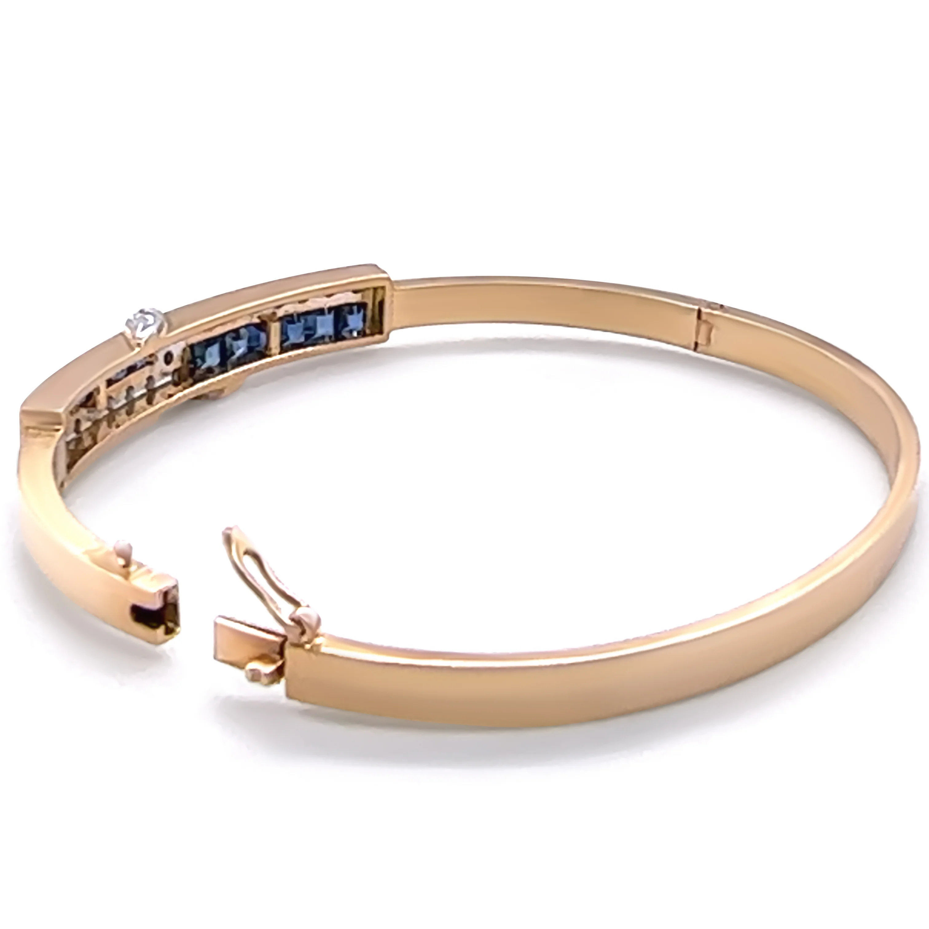 14ct Yellow and White Gold Sapphire and Diamond Hinged Bracelet 0.38ct 16g - Image 4