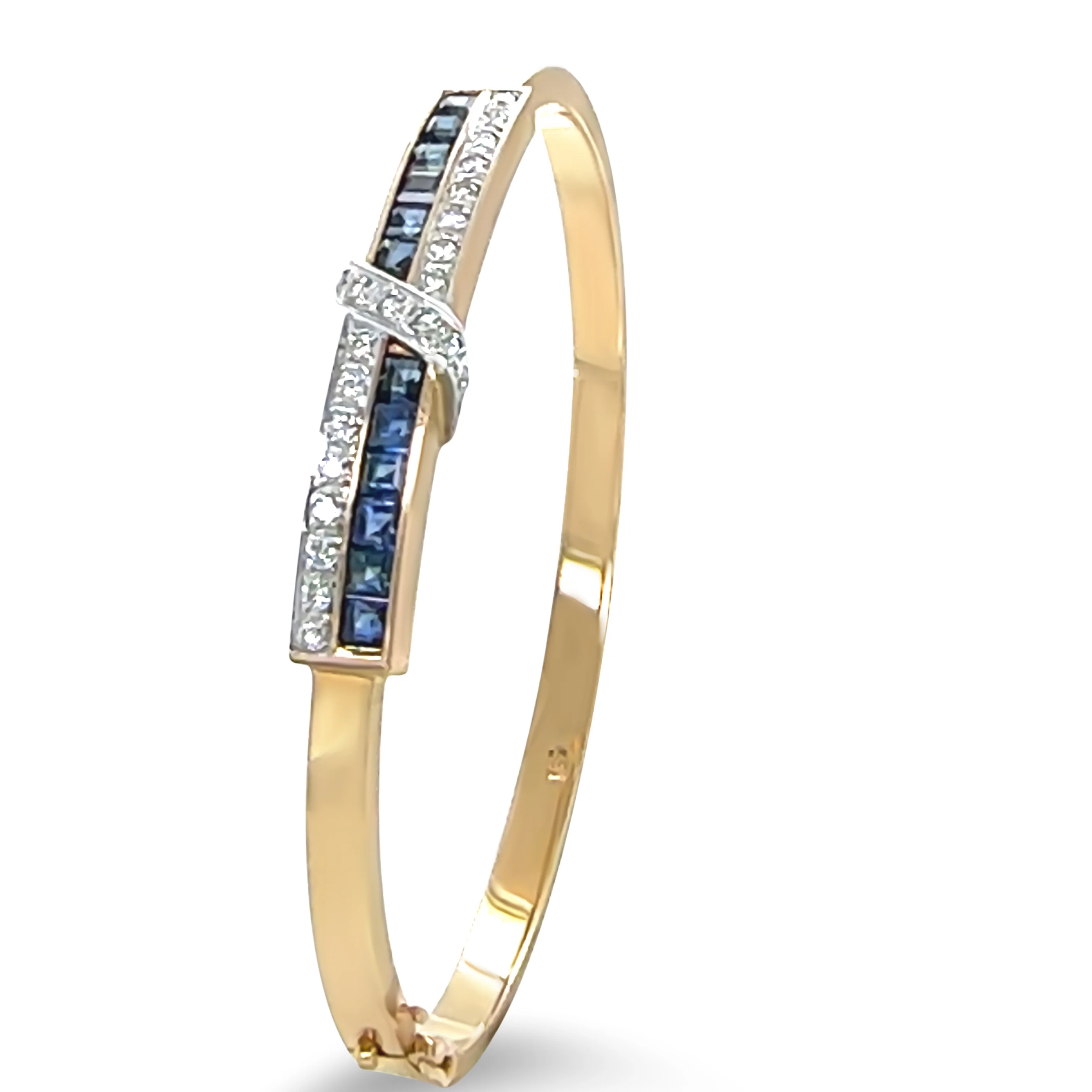14ct Yellow and White Gold Sapphire and Diamond Hinged Bracelet 0.38ct 16g - Image 5