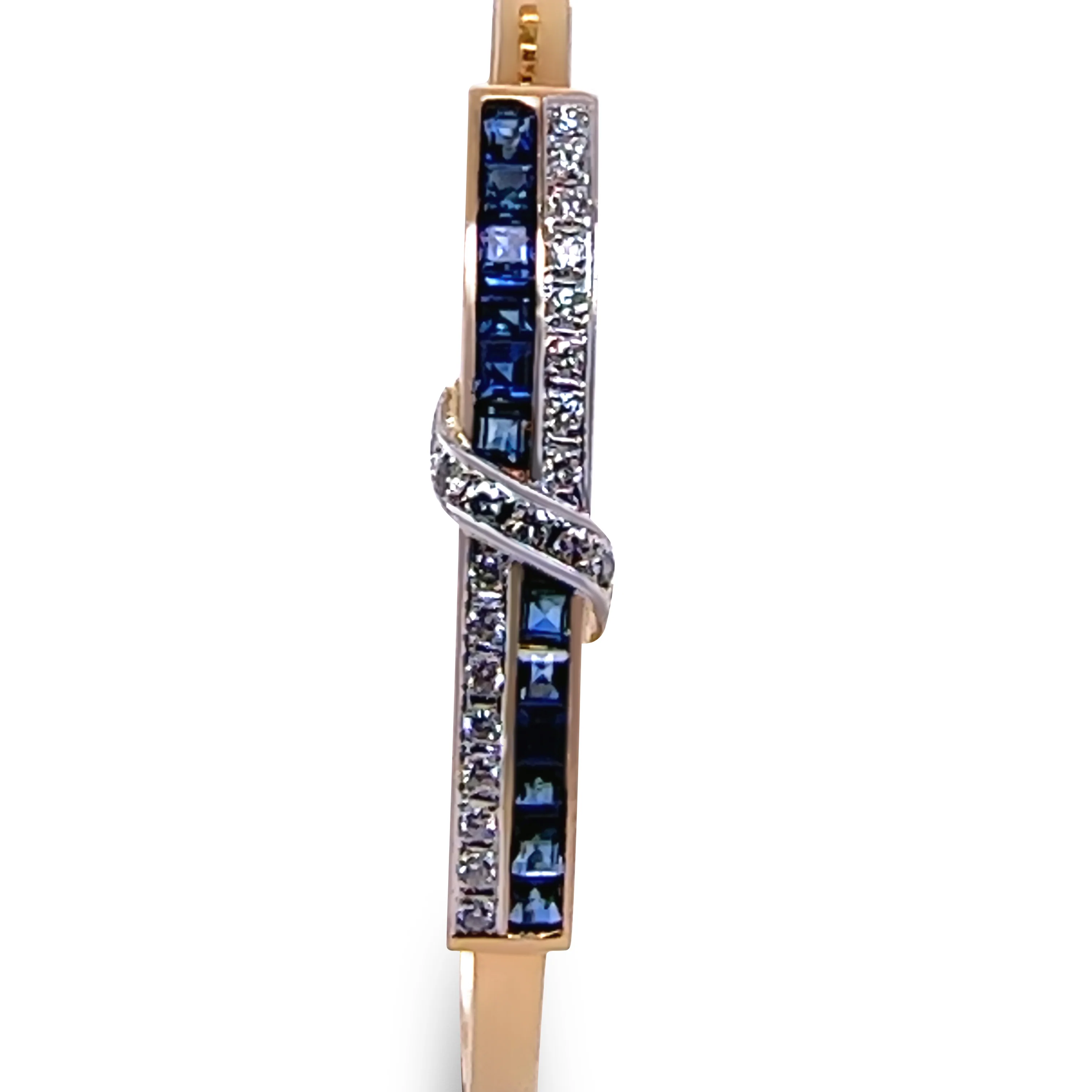 14ct Yellow and White Gold Sapphire and Diamond Hinged Bracelet 0.38ct 16g - Image 7