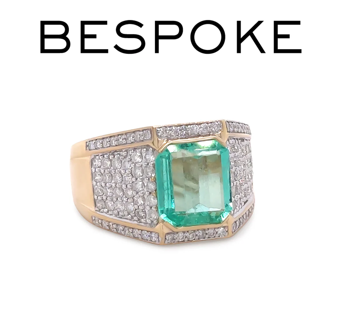 14ct Yellow Gold Emerald and Diamond Gent’s Statement Ring 3.36ct