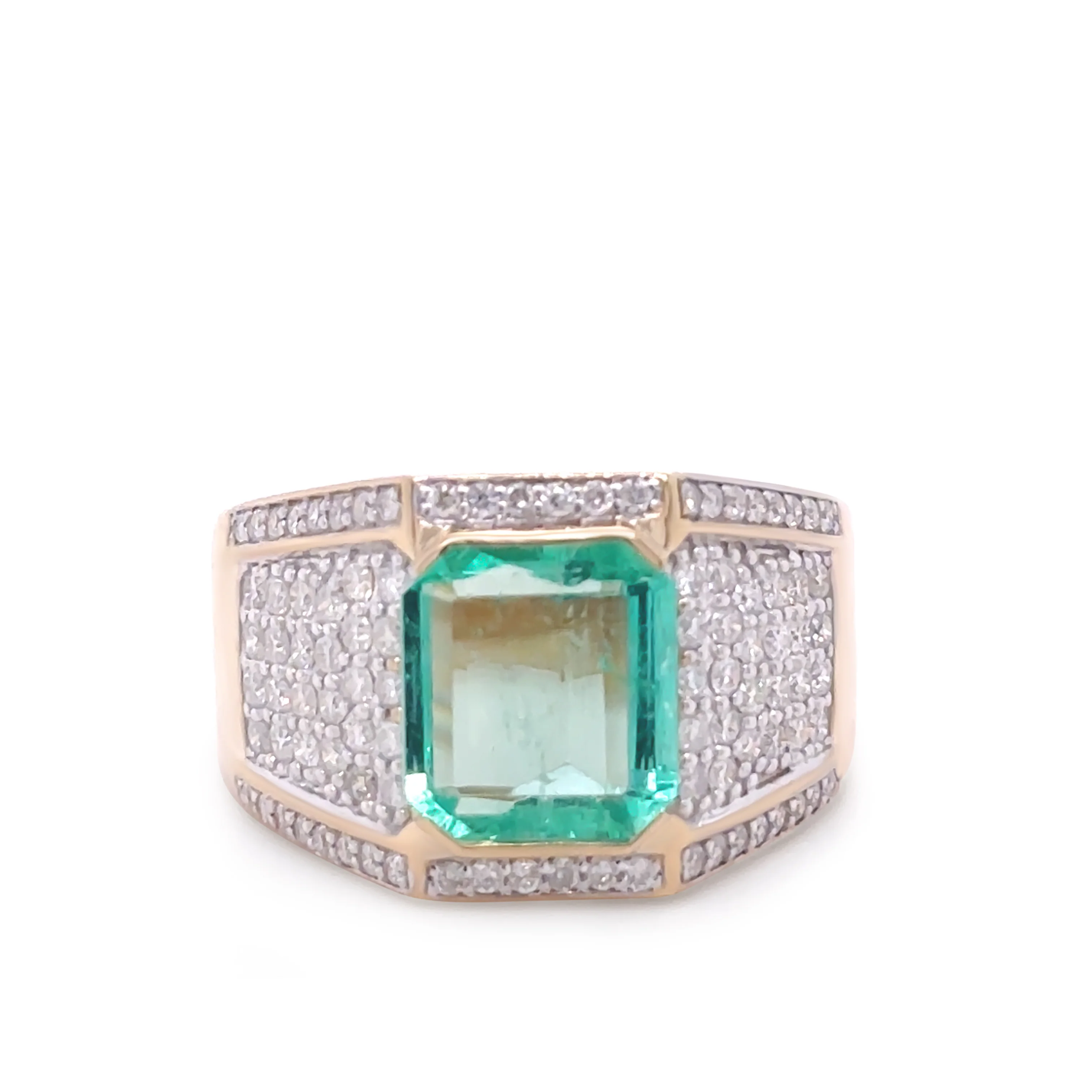 14ct Yellow Gold Emerald and Diamond Gent’s Statement Ring 3.36ct - Image 2