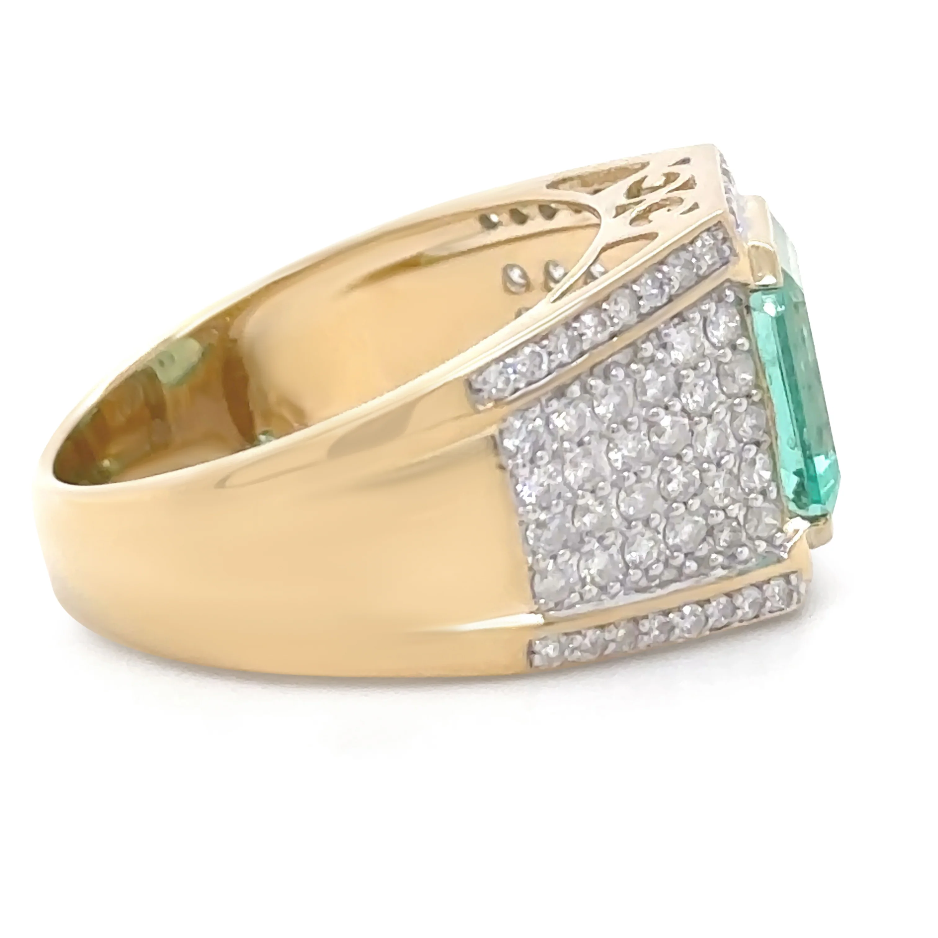 14ct Yellow Gold Emerald and Diamond Gent’s Statement Ring 3.36ct - Image 4