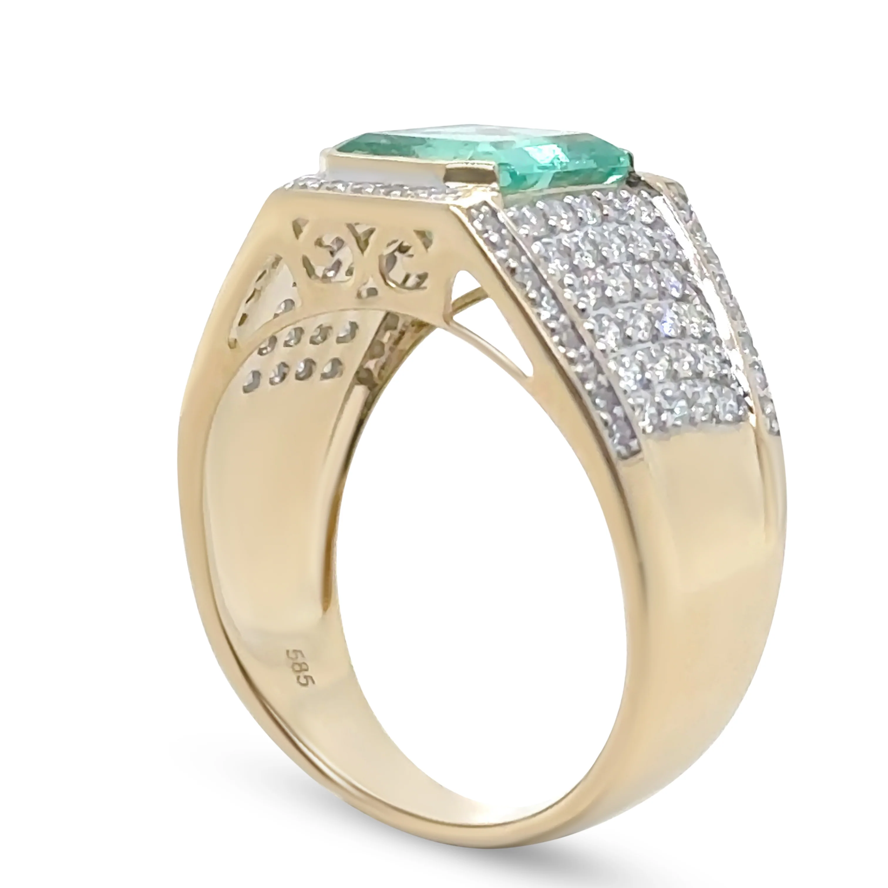 14ct Yellow Gold Emerald and Diamond Gent’s Statement Ring 3.36ct - Image 7