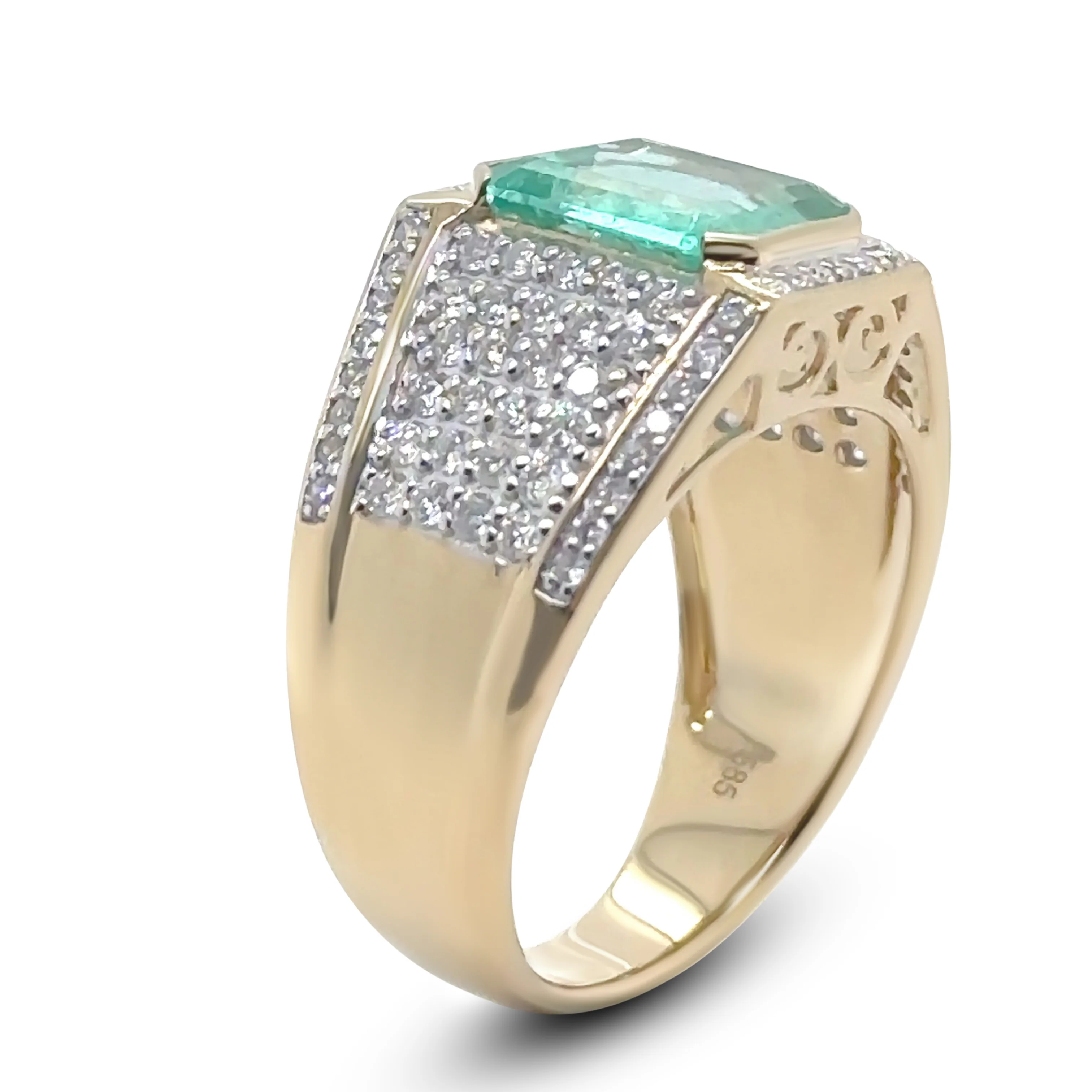 14ct Yellow Gold Emerald and Diamond Gent’s Statement Ring 3.36ct - Image 8