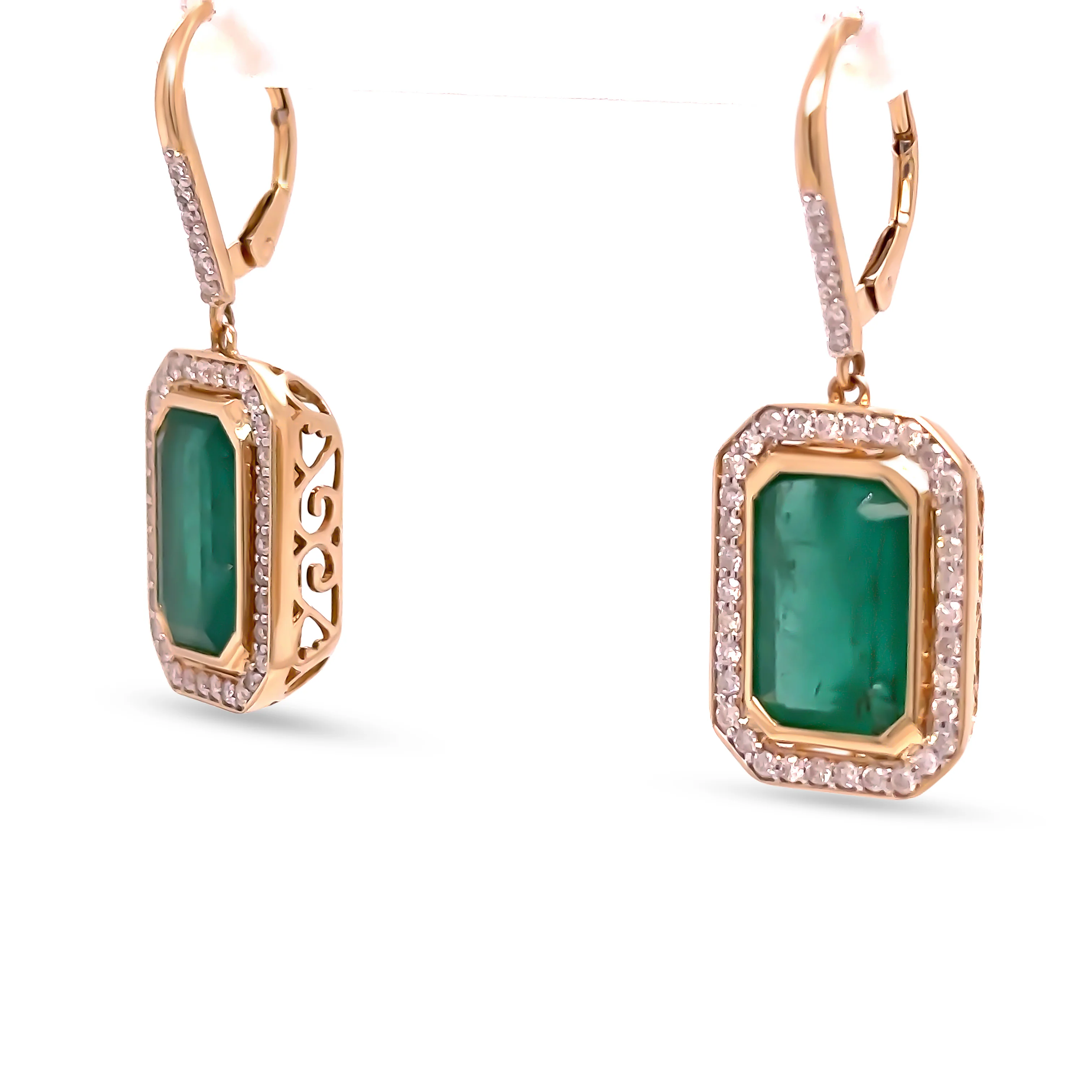 14ct Yellow Gold Emerald & Diamond Earrings 10.72ct - Image 2
