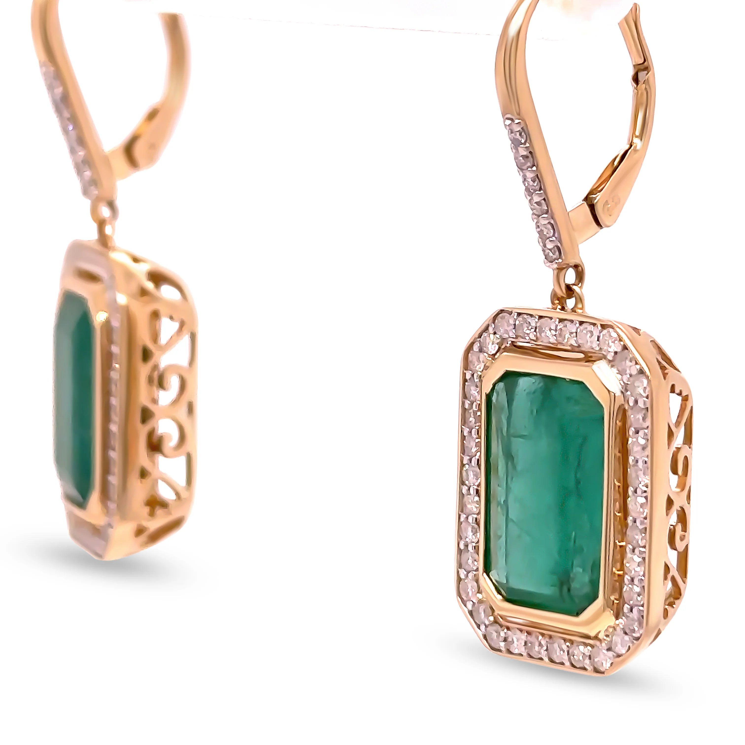 14ct Yellow Gold Emerald & Diamond Earrings 10.72ct - Image 3