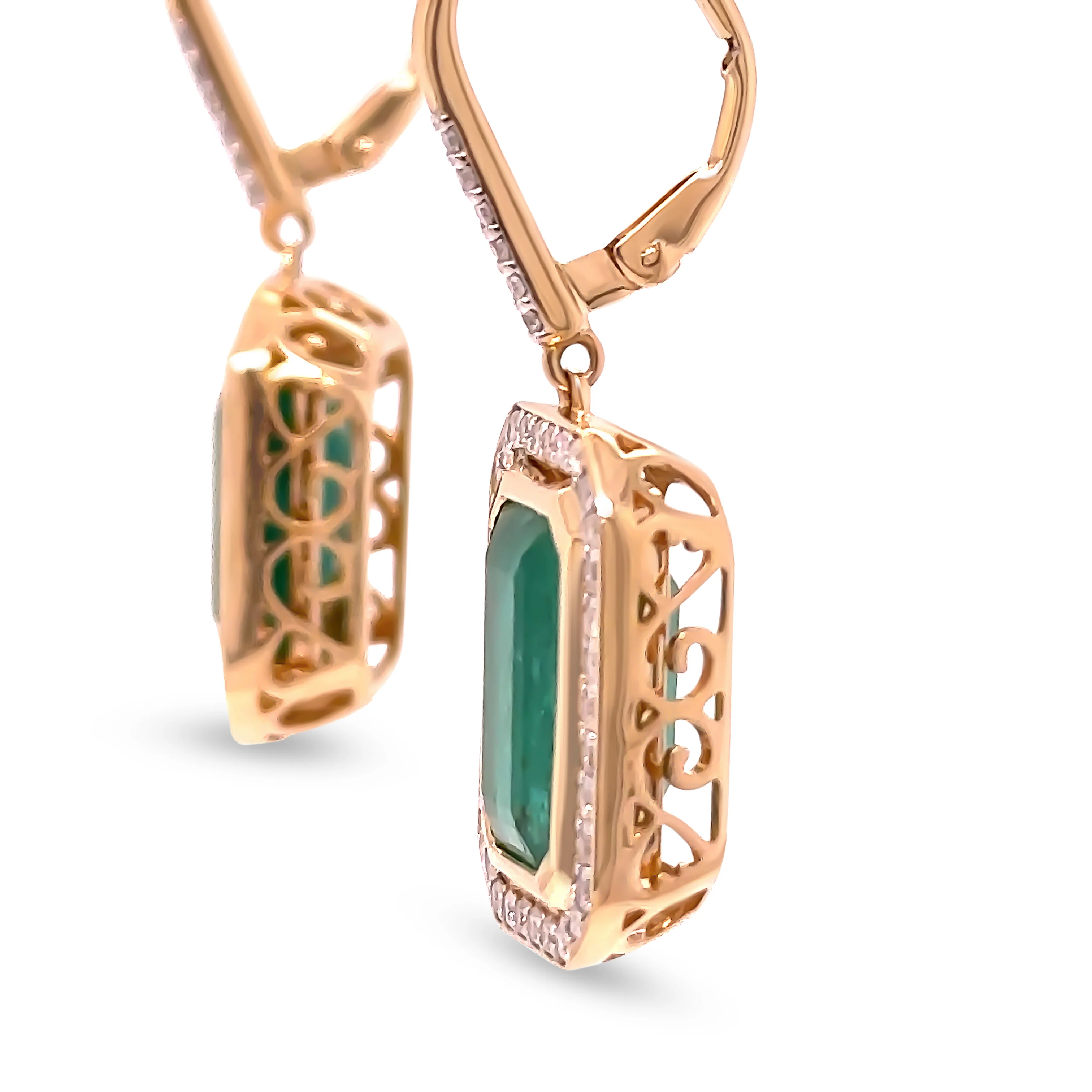 14ct Yellow Gold Emerald & Diamond Earrings 10.72ct - Image 4