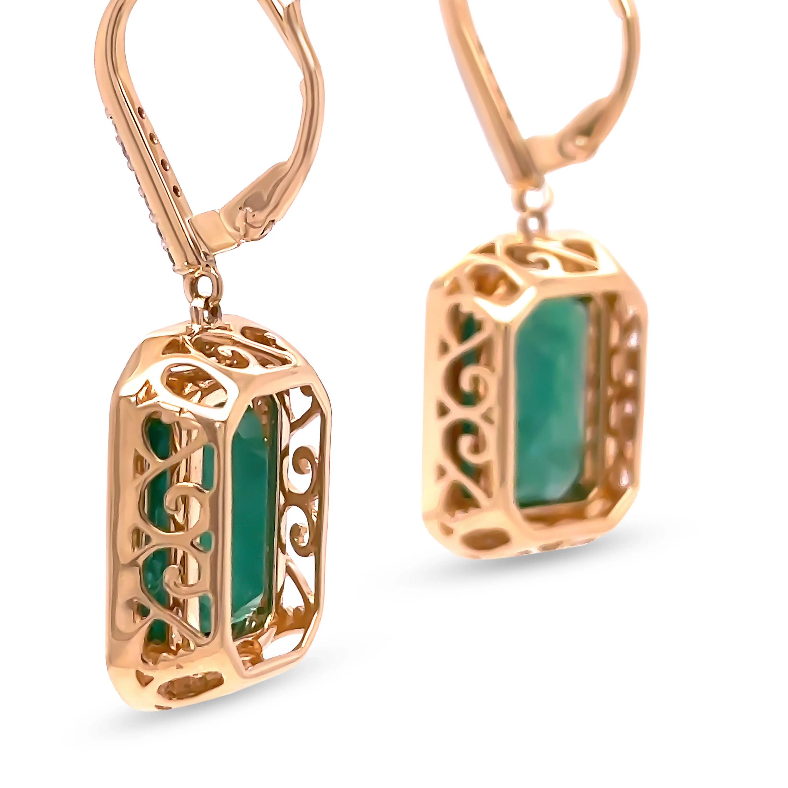 14ct Yellow Gold Emerald & Diamond Earrings 10.72ct - Image 5