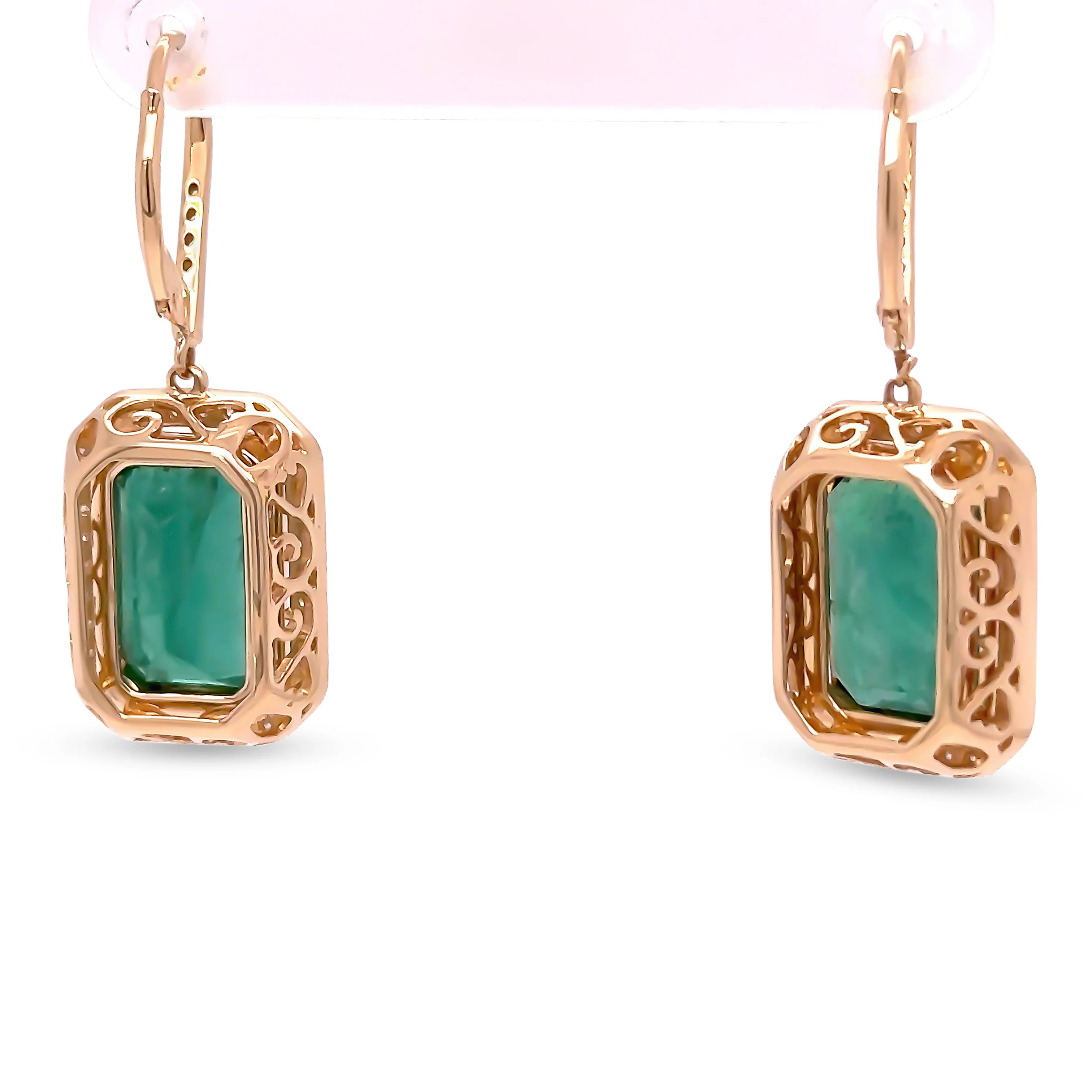 14ct Yellow Gold Emerald & Diamond Earrings 10.72ct - Image 6