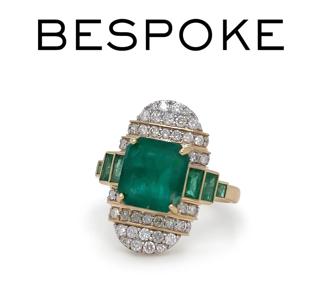 14ct Yellow Gold Emerald & Diamond Set "Art-Deco" Ring 4.56ct