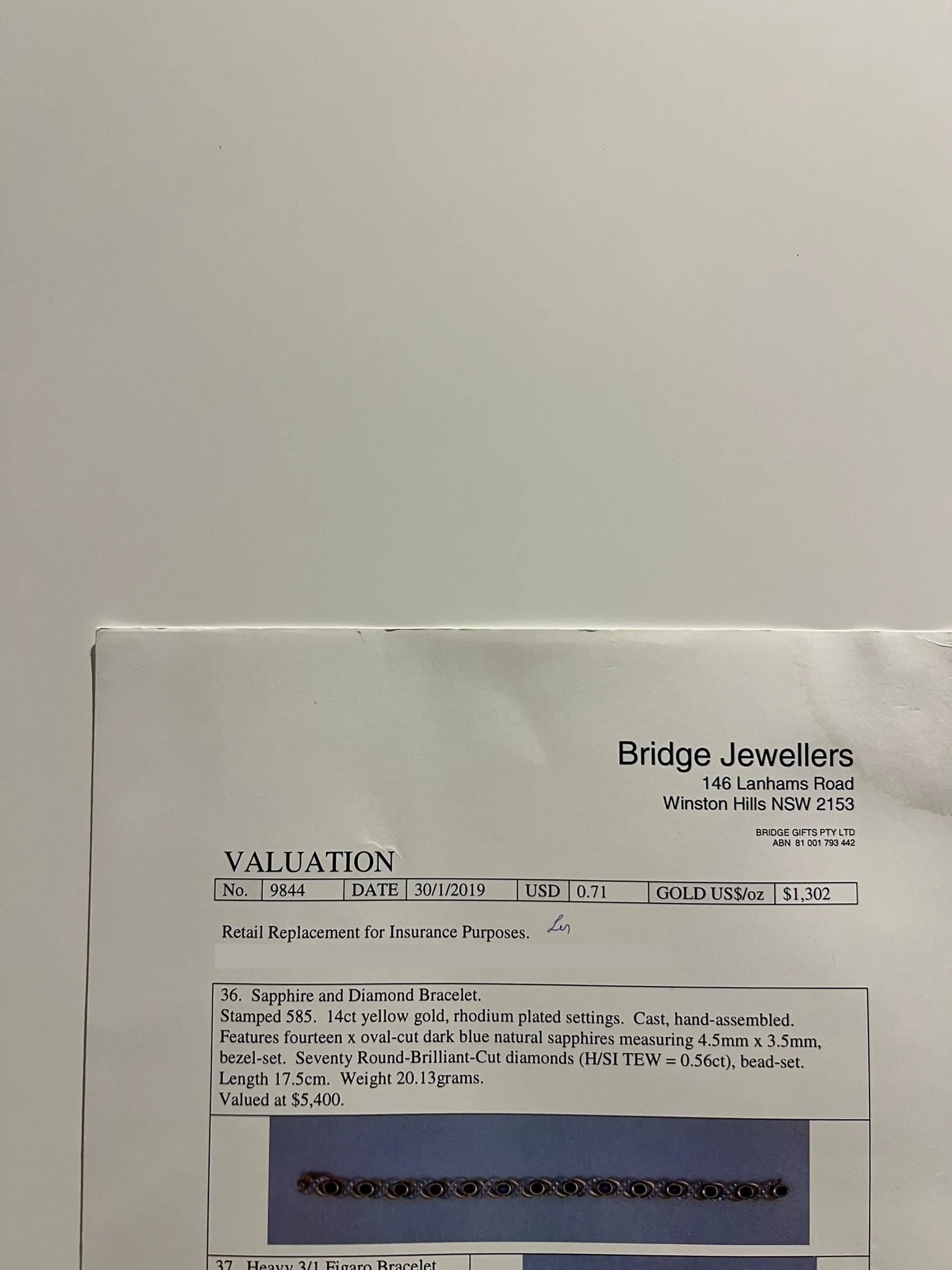 14ct Yellow Gold Sapphire and Diamond Bracelet 0.56ct 20.13g - Image 8
