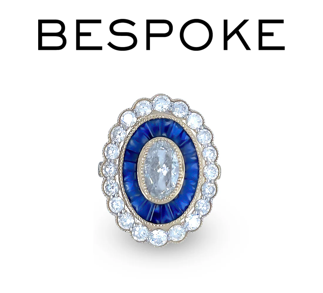 14ct Yellow Gold Sapphire & Diamond Set "Art-Deco" Ring 3.52ct