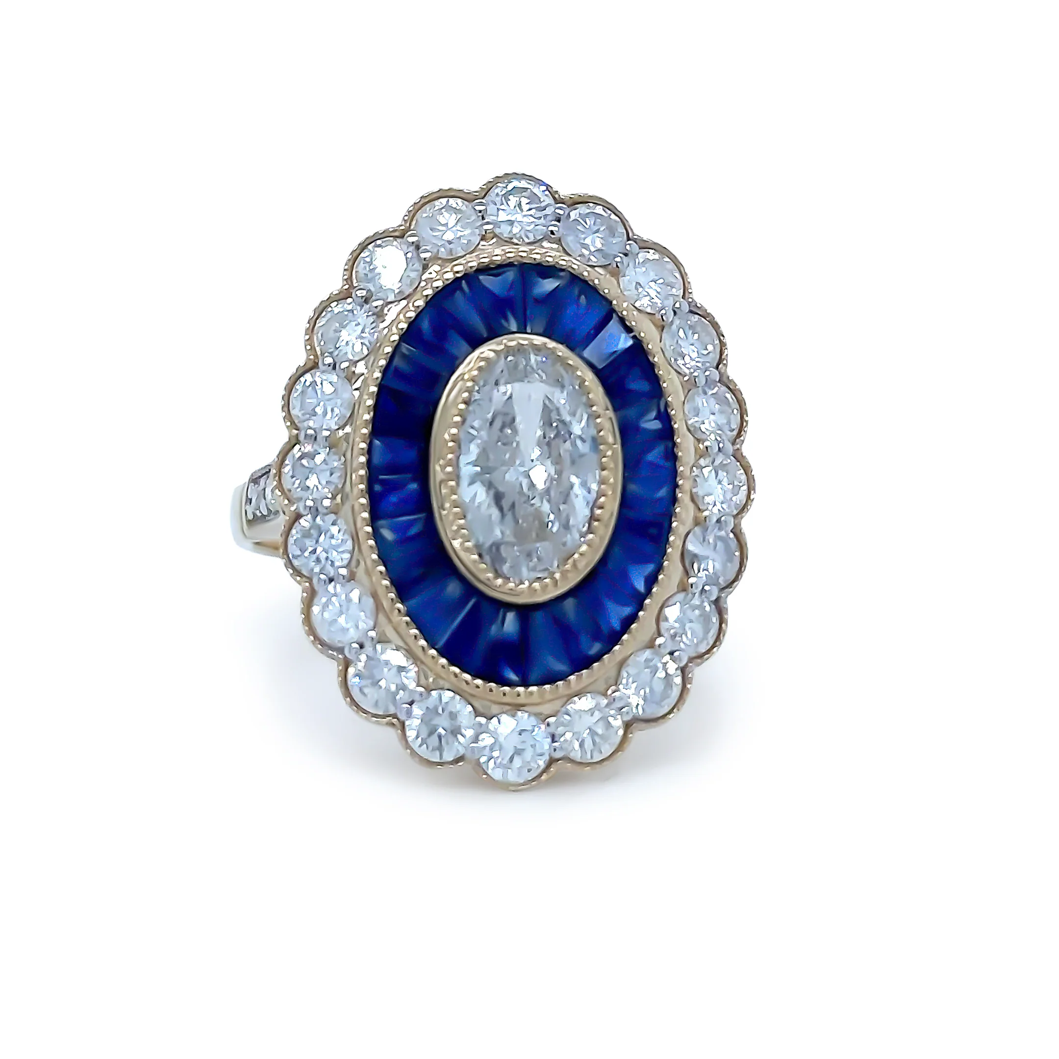 14ct Yellow Gold Sapphire & Diamond Set "Art-Deco" Ring 3.52ct - Image 2