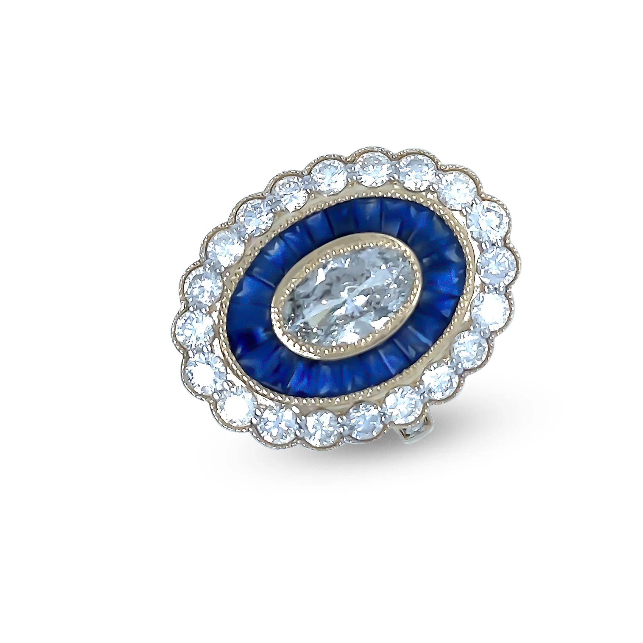 14ct Yellow Gold Sapphire & Diamond Set "Art-Deco" Ring 3.52ct - Image 3