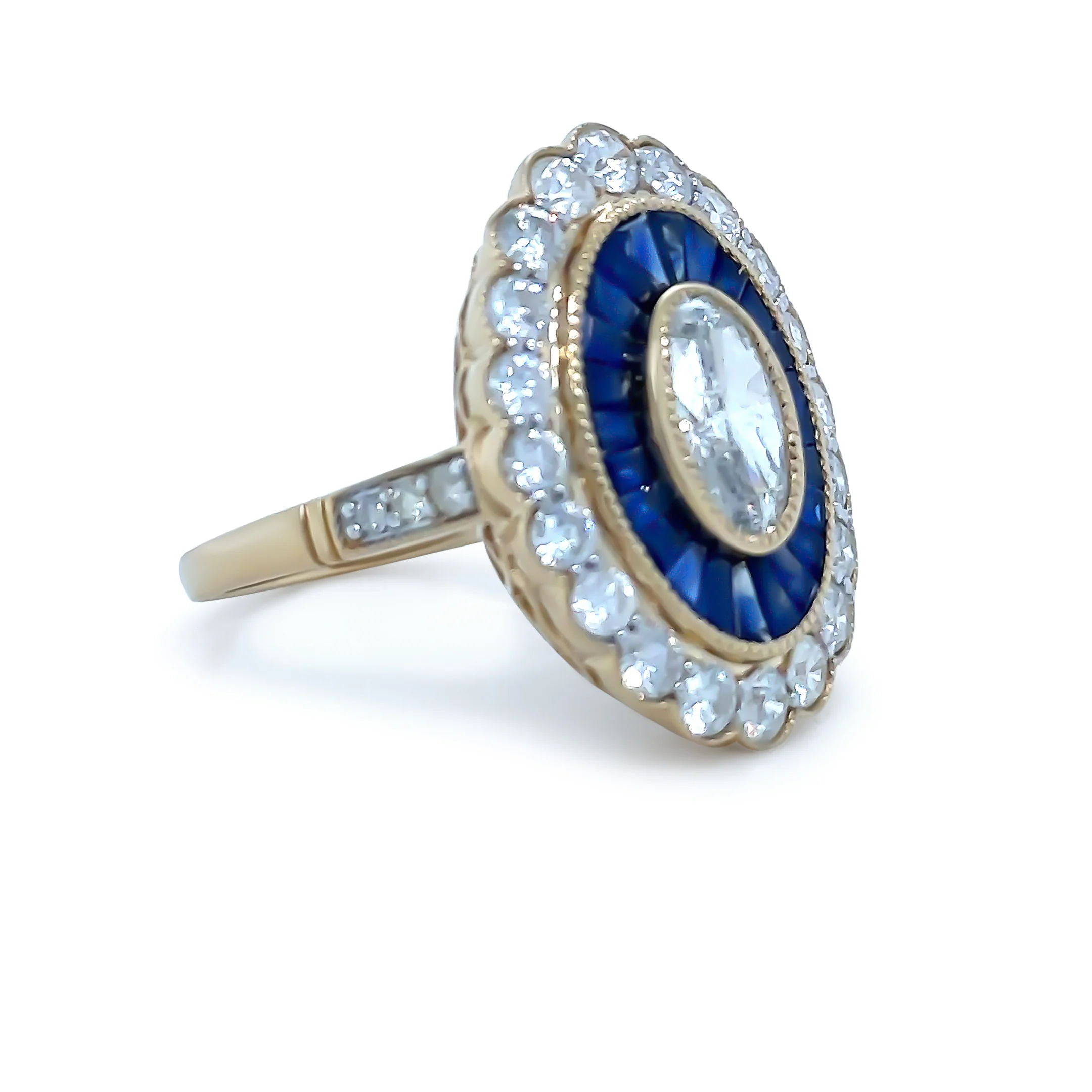 14ct Yellow Gold Sapphire & Diamond Set "Art-Deco" Ring 3.52ct - Image 4
