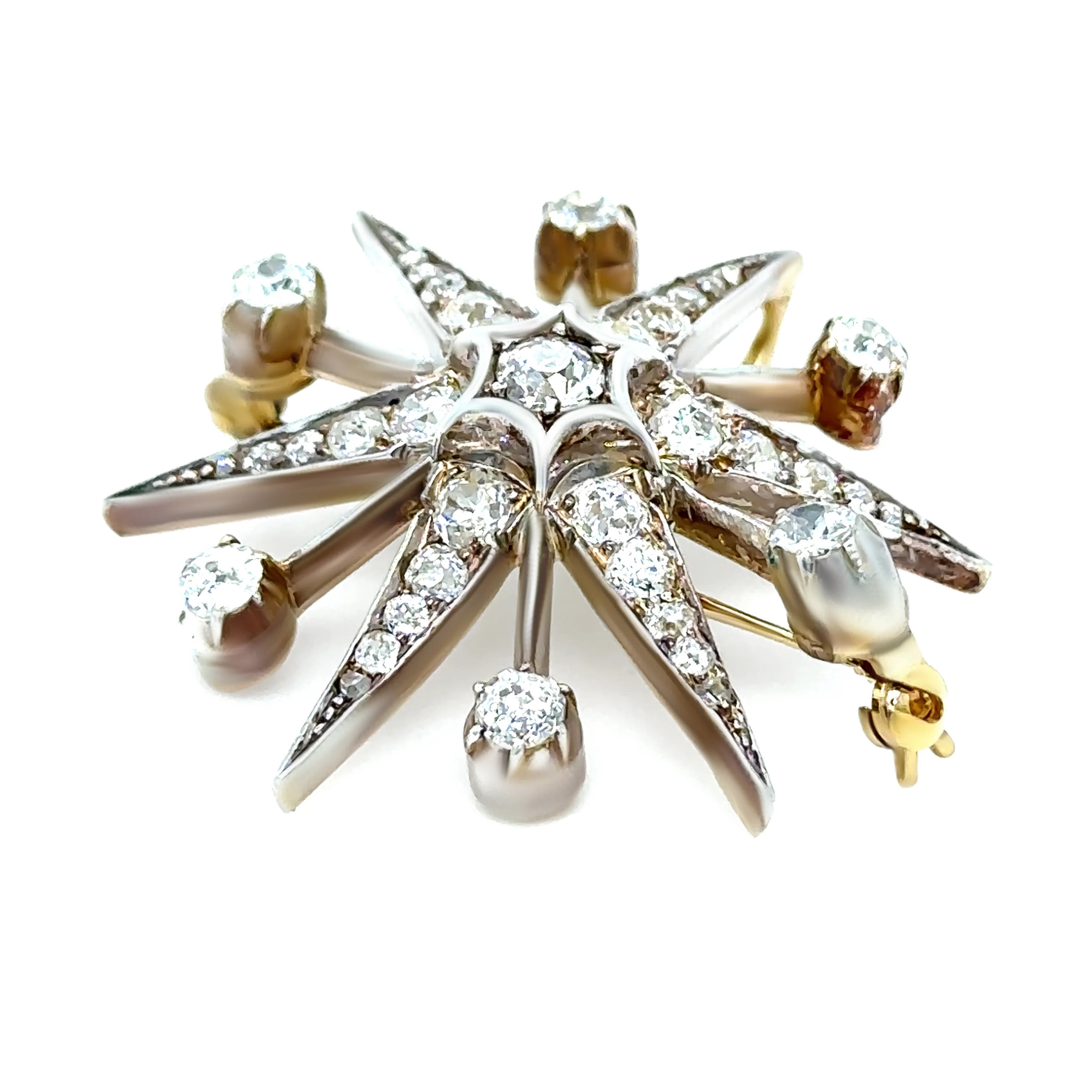15ct Yellow Gold Victorian Diamond Starburst Brooch 2.50ct 8.68g - Image 2