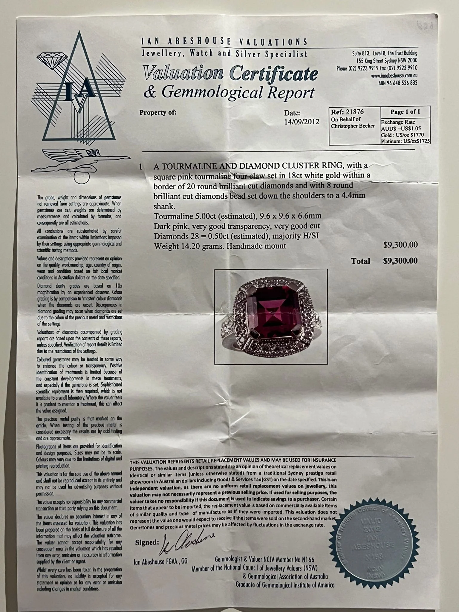 18ct White Gold Dark Pink Tourmaline & Diamond Cluster Ring 5.50ct 14.2g - Image 10