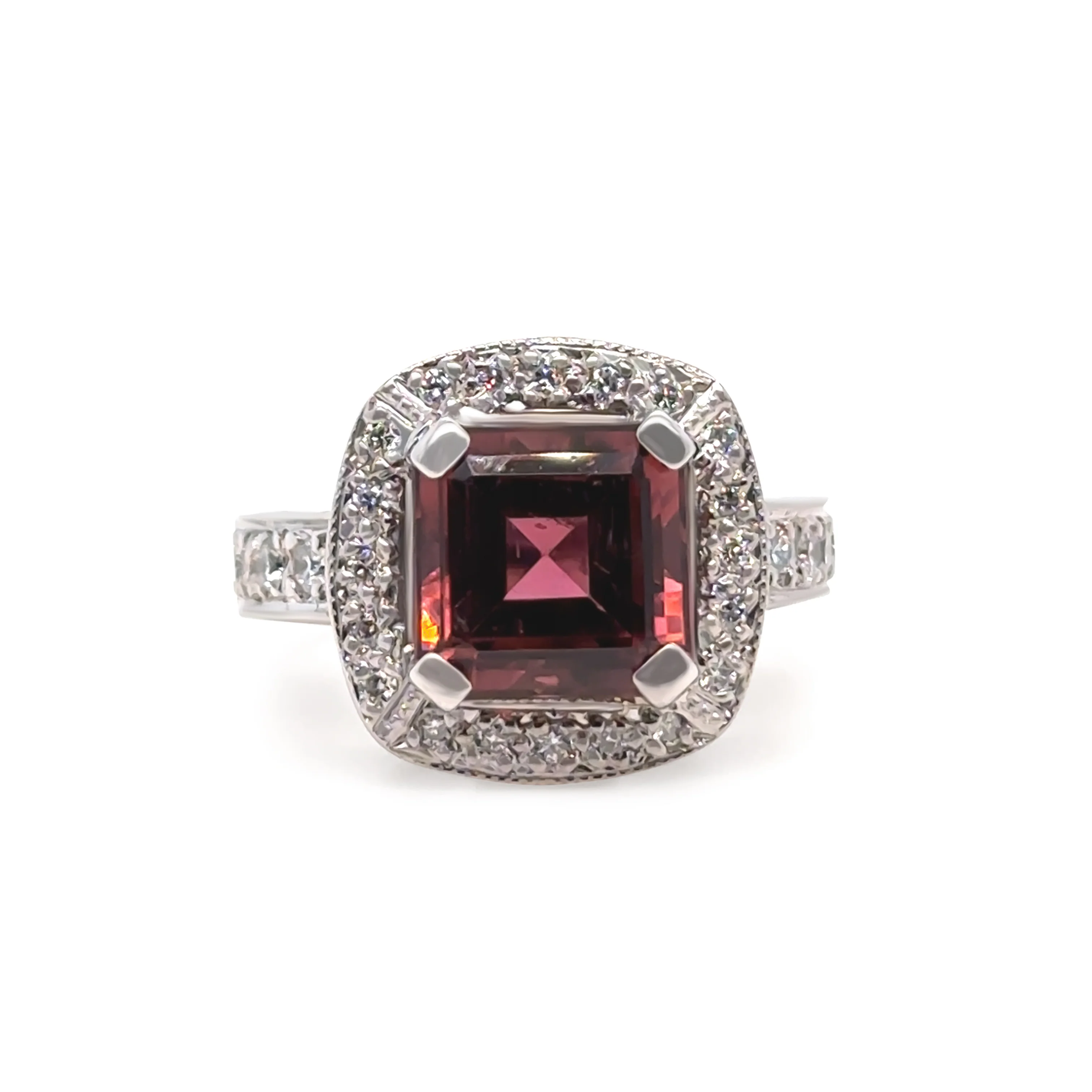 18ct White Gold Dark Pink Tourmaline & Diamond Cluster Ring 5.50ct 14.2g - Image 2